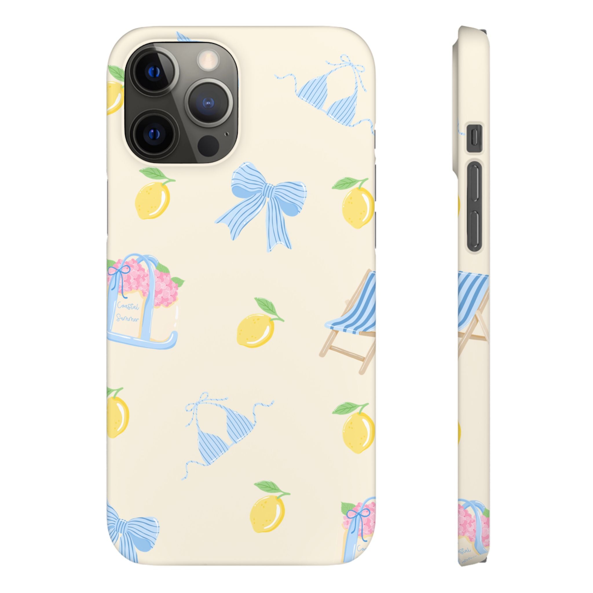 Cute Lemon & Beach Pattern Phone Case — Pastel Summer Snap Case