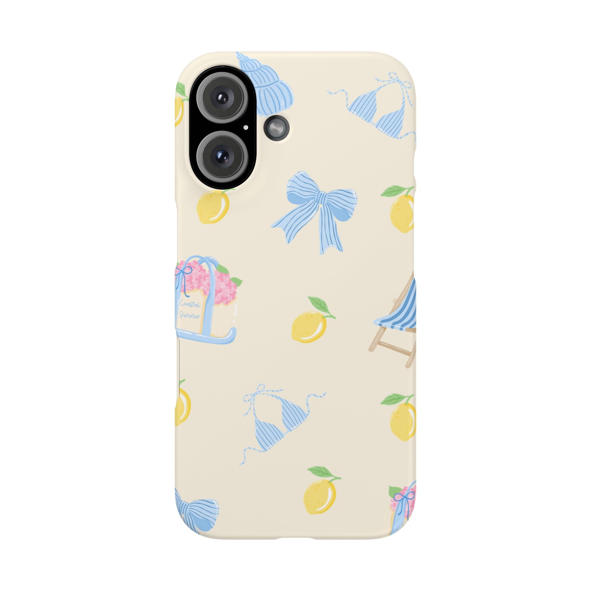 Cute Lemon & Beach Pattern Phone Case — Pastel Summer Snap Case