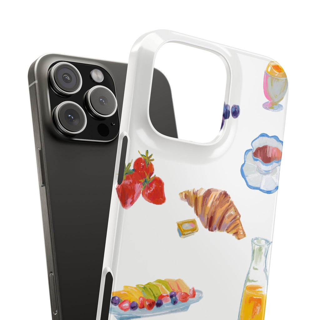 Phone Case — Watercolor Breakfast Pattern (croissant, berries, juice)