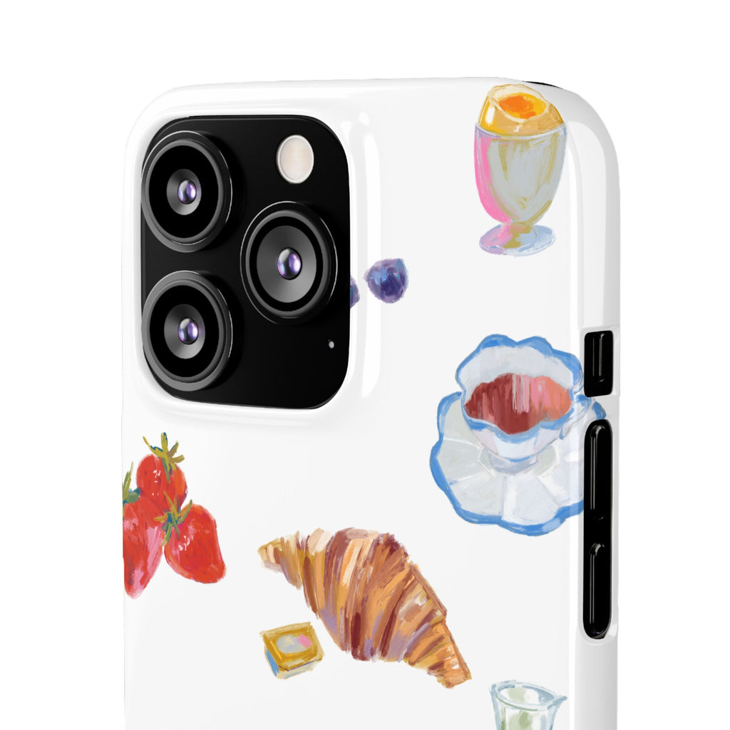 Phone Case — Watercolor Breakfast Pattern (croissant, berries, juice)
