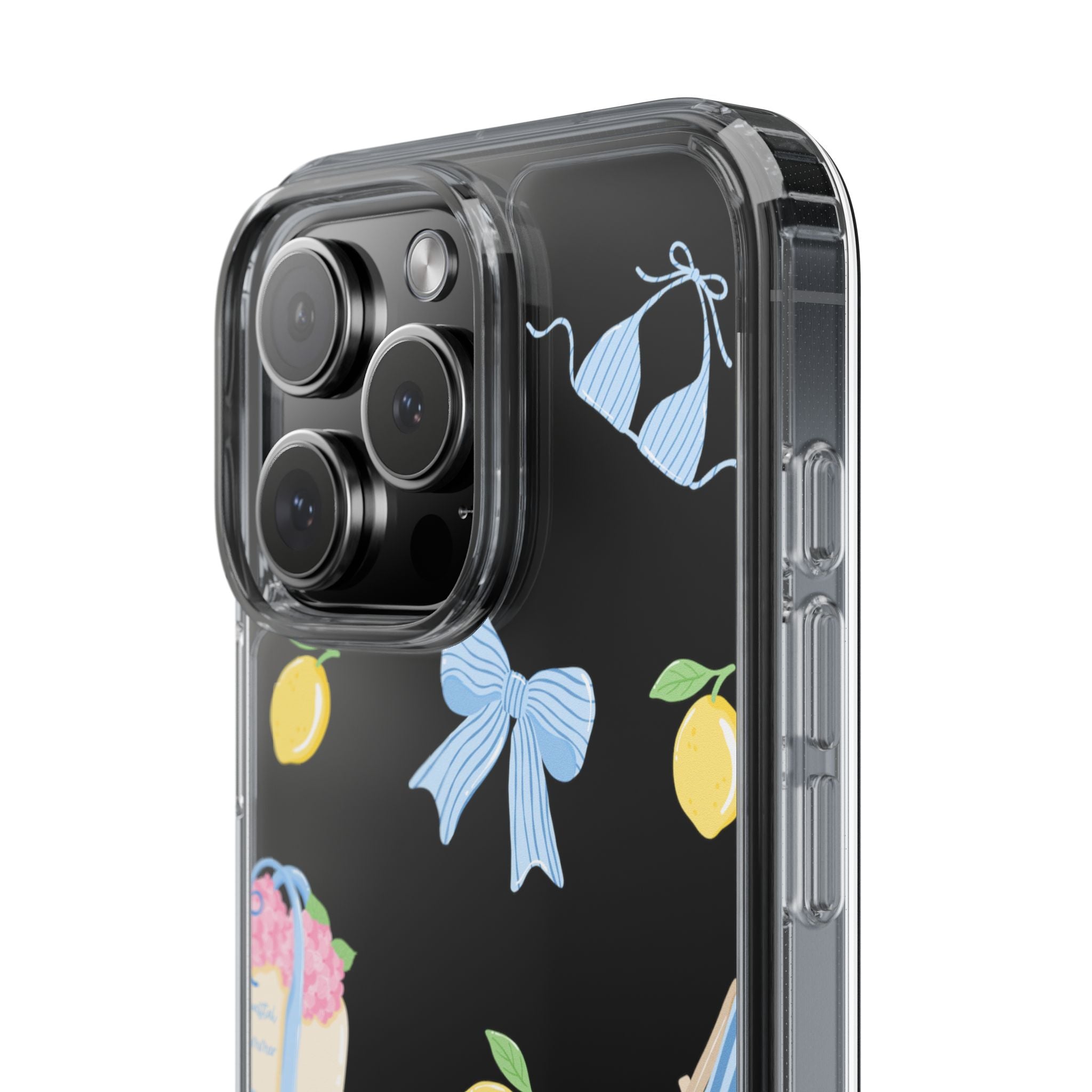 Clear Phone Case — Summer Lemon & Bow Pattern (bikini, beach chair, cake)