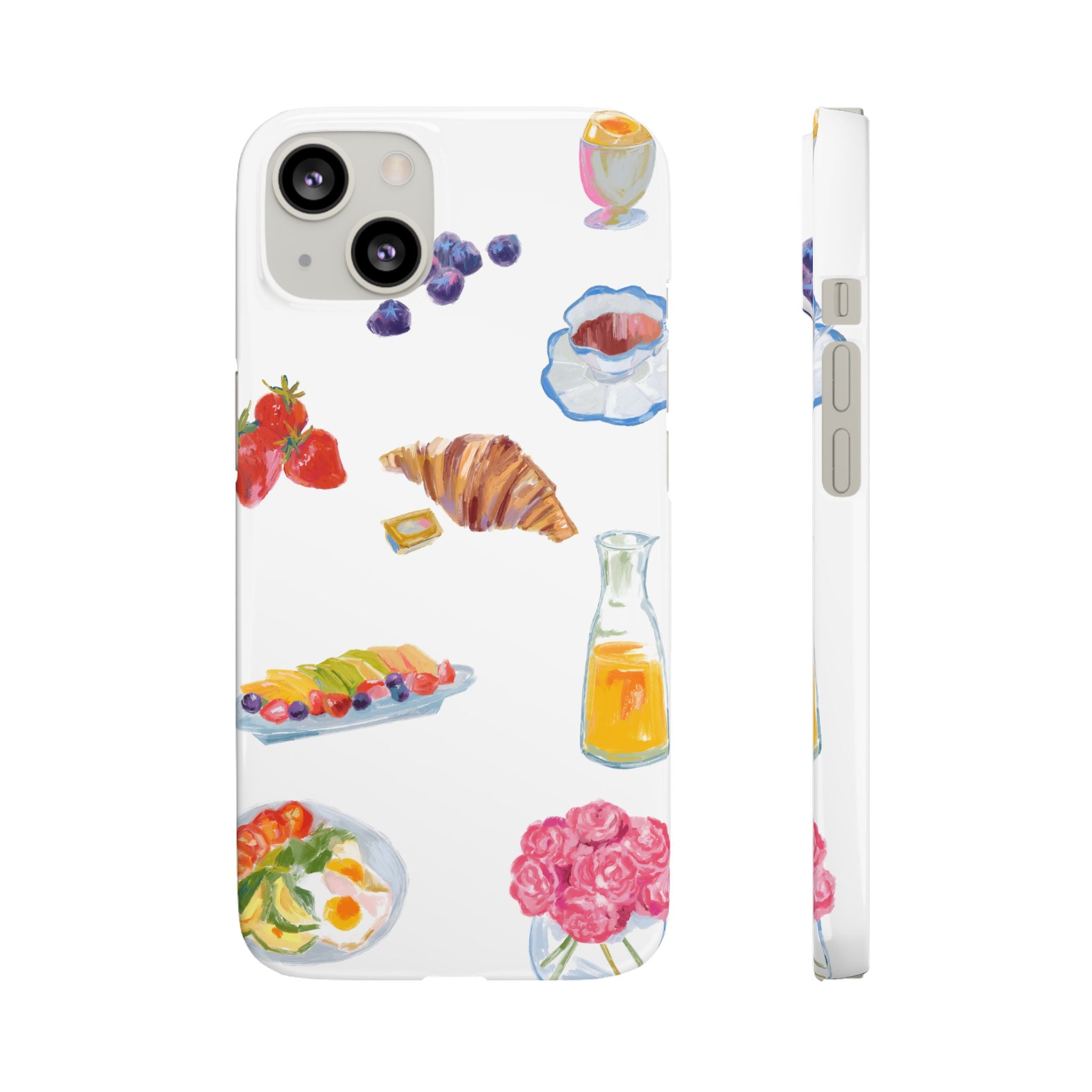 Phone Case — Watercolor Breakfast Pattern (croissant, berries, juice)