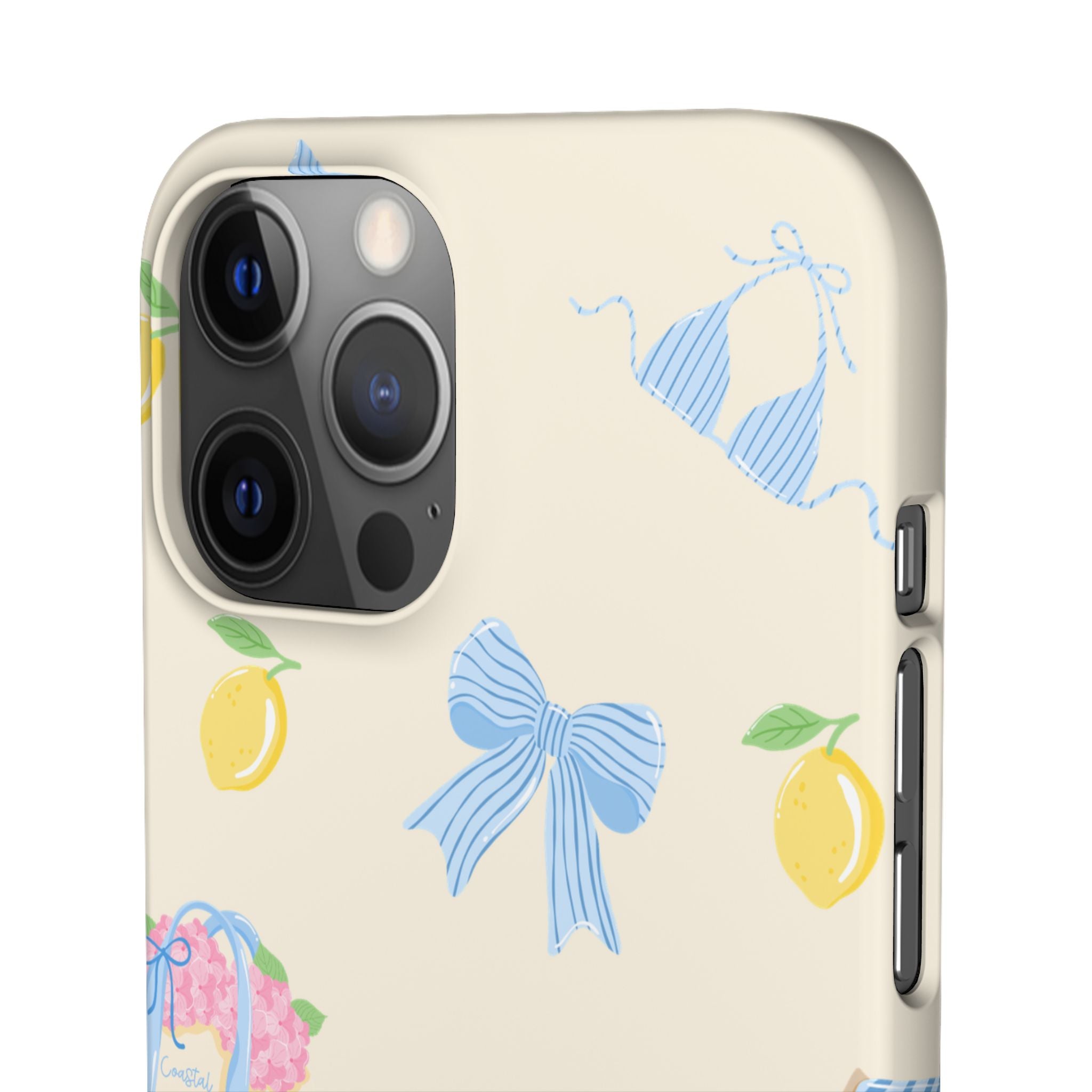 Cute Lemon & Beach Pattern Phone Case — Pastel Summer Snap Case