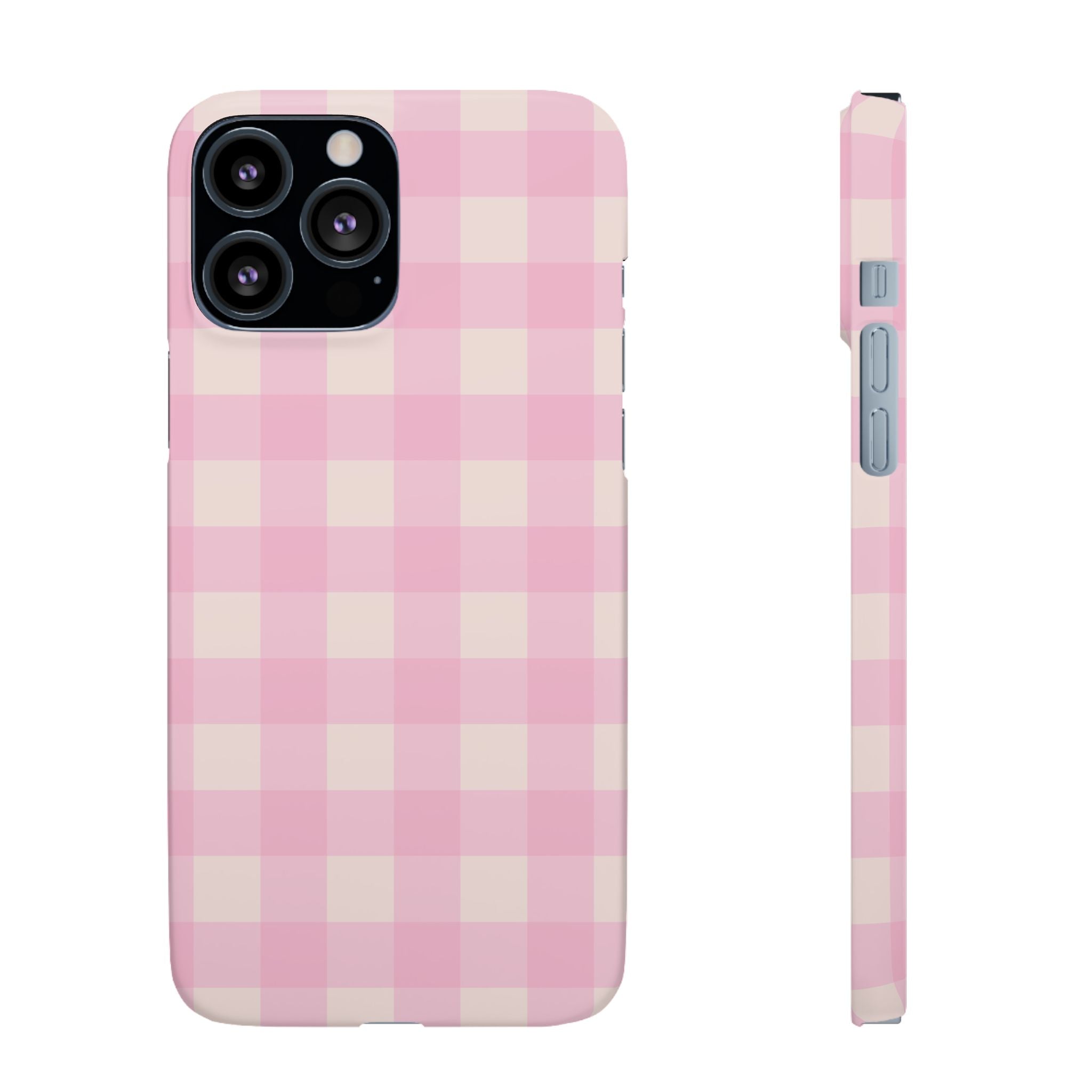 Pink Gingham Snap Phone Case - Cute Pastel Checkered iPhone Cover
