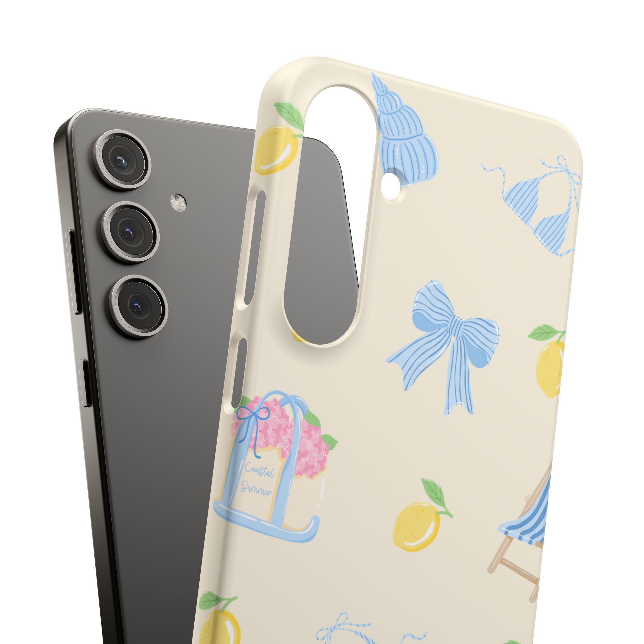Cute Lemon & Beach Pattern Phone Case — Pastel Summer Snap Case
