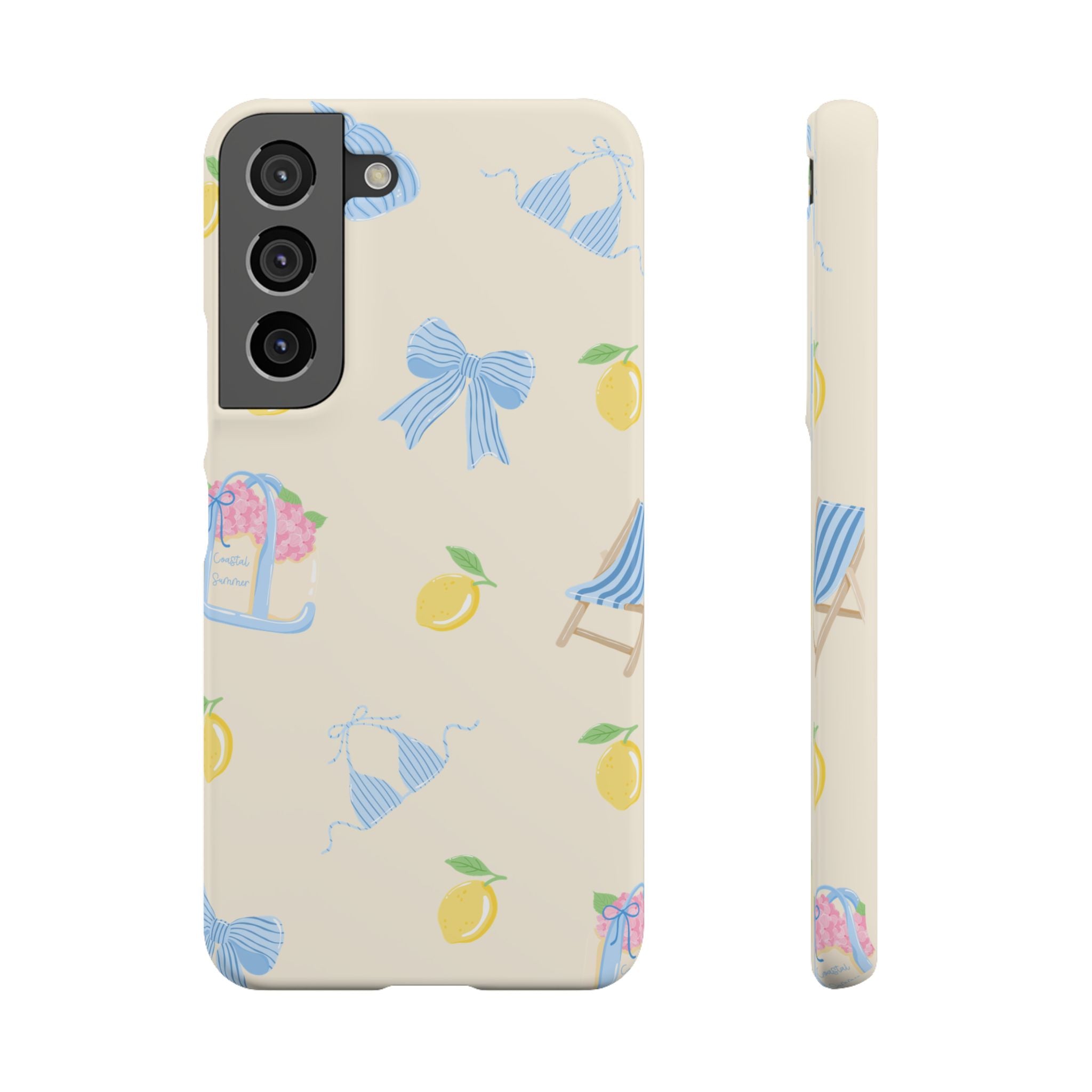 Cute Lemon & Beach Pattern Phone Case — Pastel Summer Snap Case