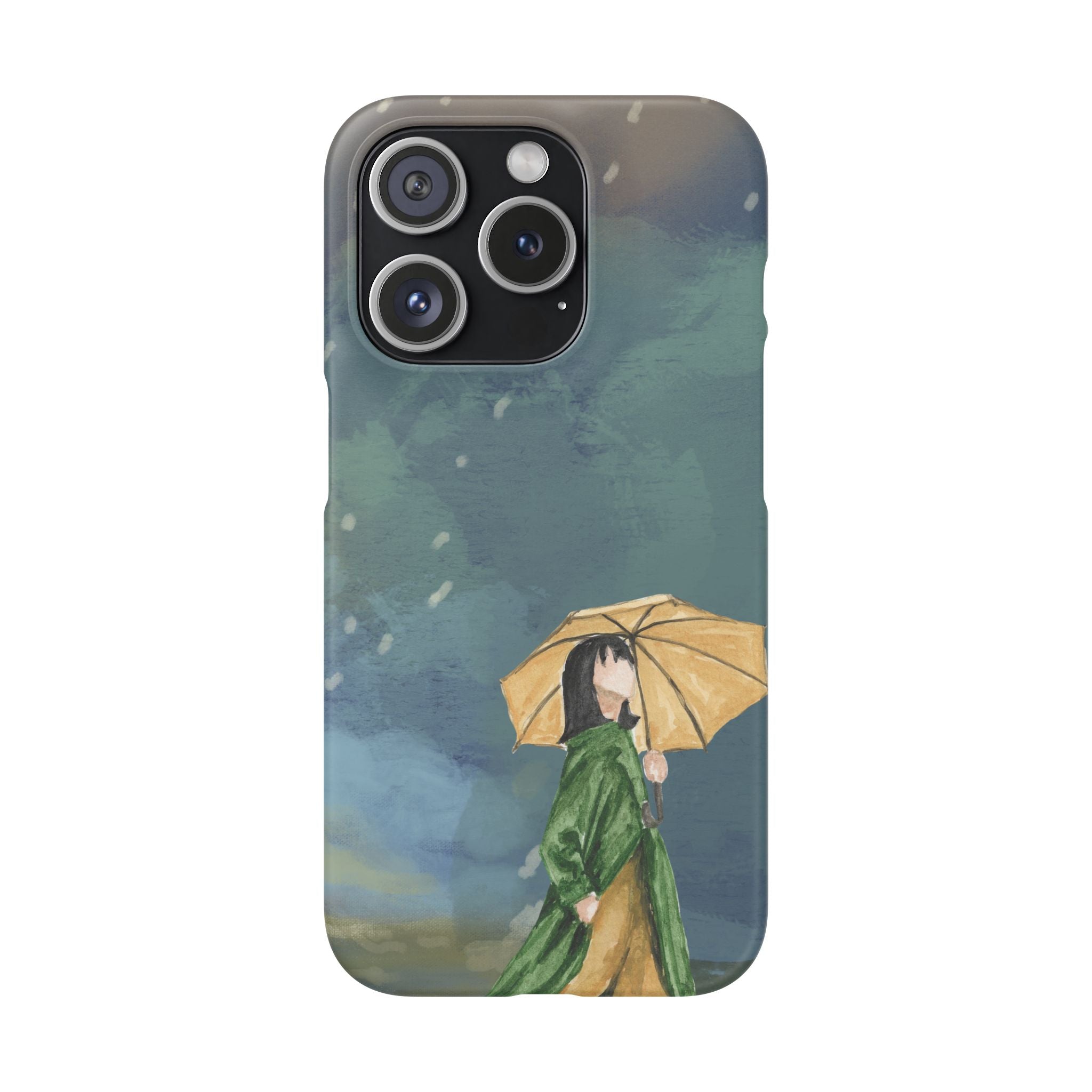 Artistic Rainfall Phone Case – Woman with Umbrella Design