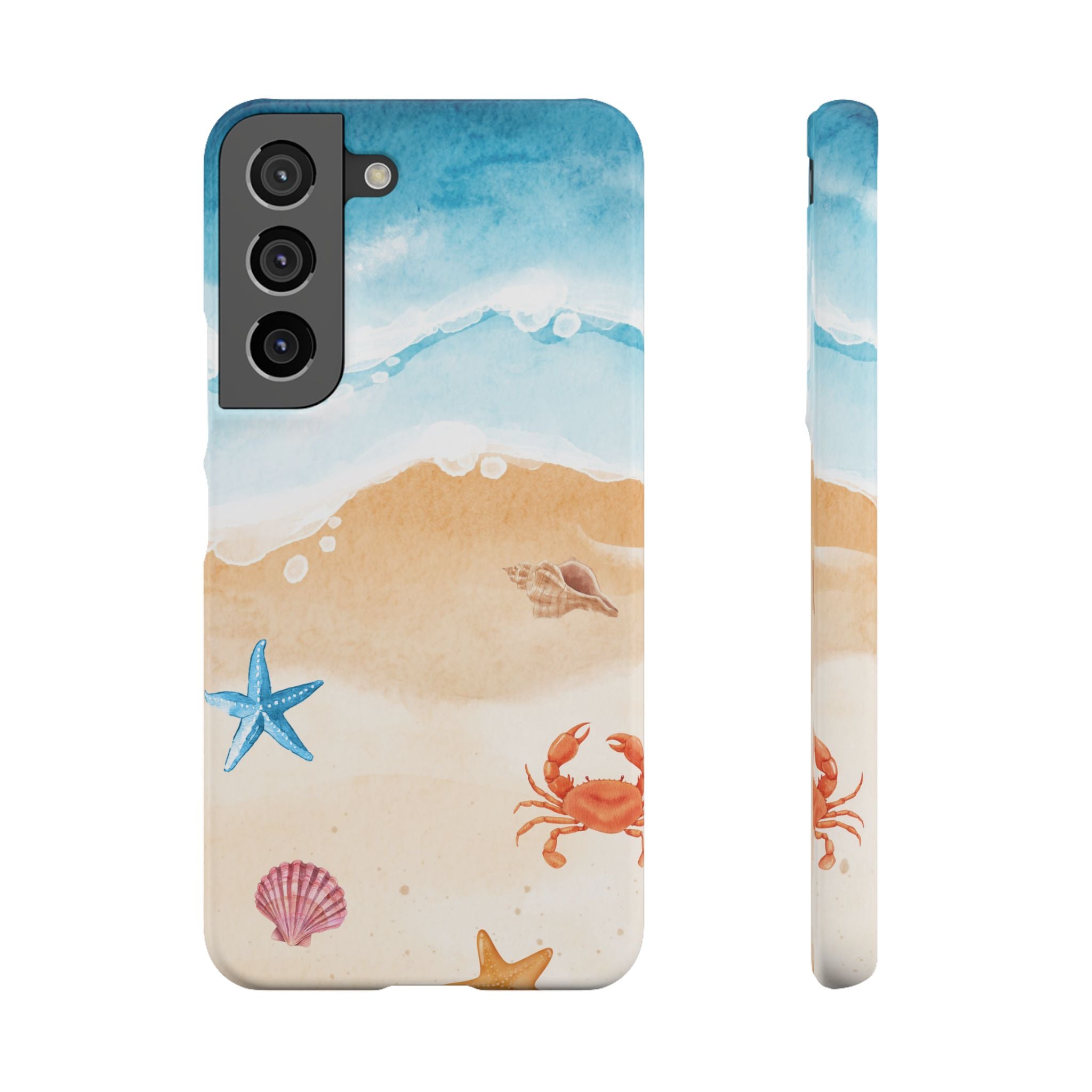 Beach Scene Phone Case — Watercolor Sand, Seashells & Crabs