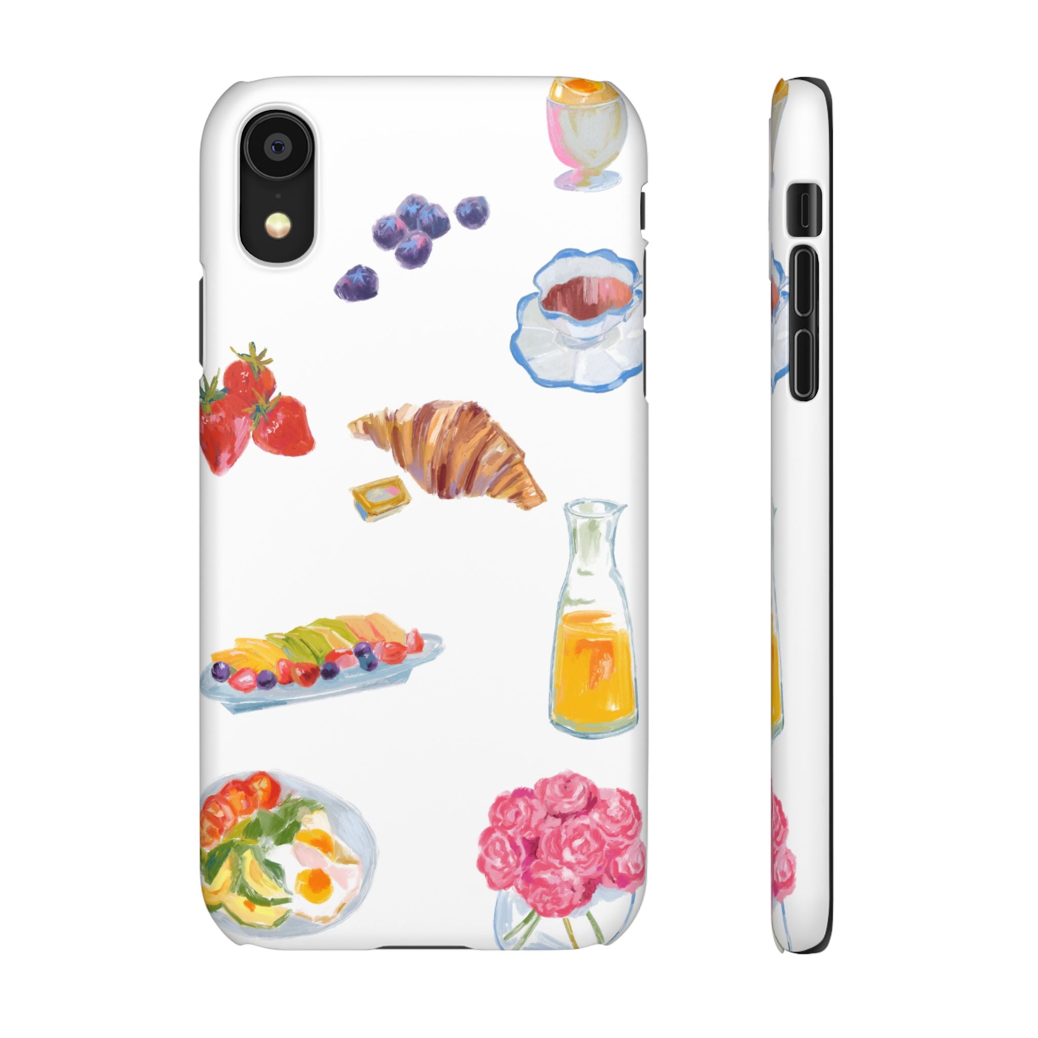 Phone Case — Watercolor Breakfast Pattern (croissant, berries, juice)