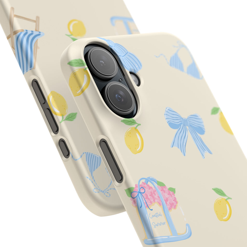 Cute Lemon & Beach Pattern Phone Case — Pastel Summer Snap Case