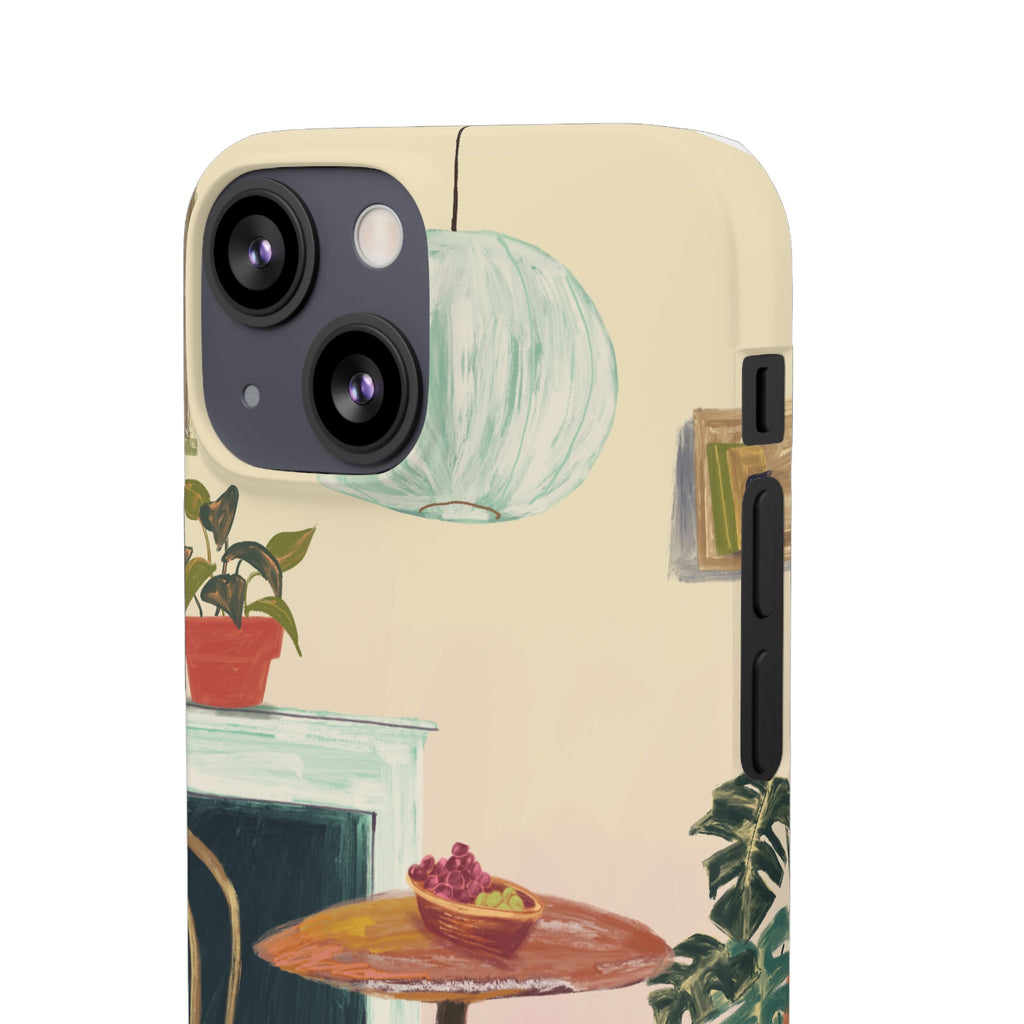 Vintage Bistro Phone Case — Cozy Cafe Interior Illustration Snap Case
