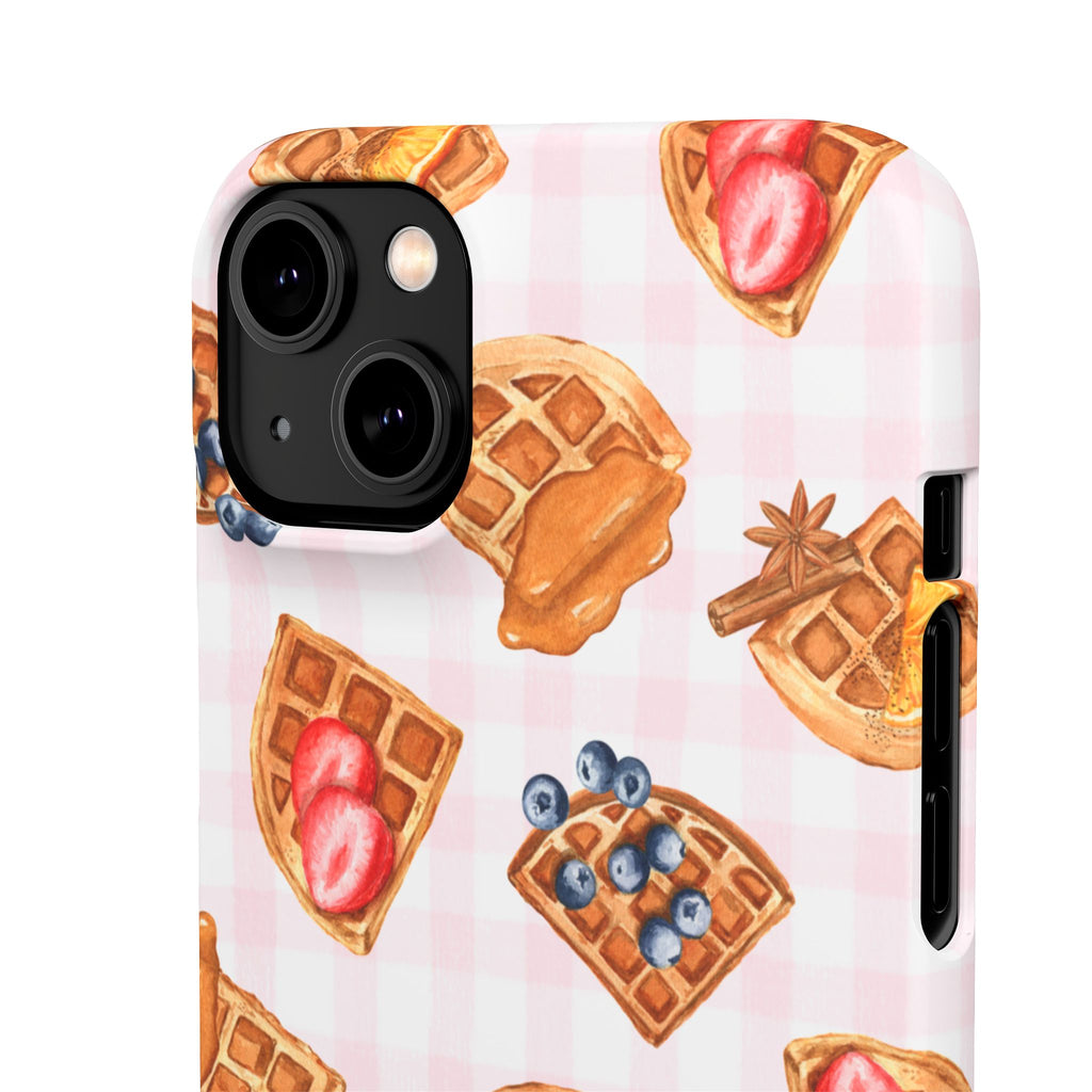 Waffle Picnic Phone Case — Cute Strawberry & Blueberry Waffles on Pink Gingham Snap Case
