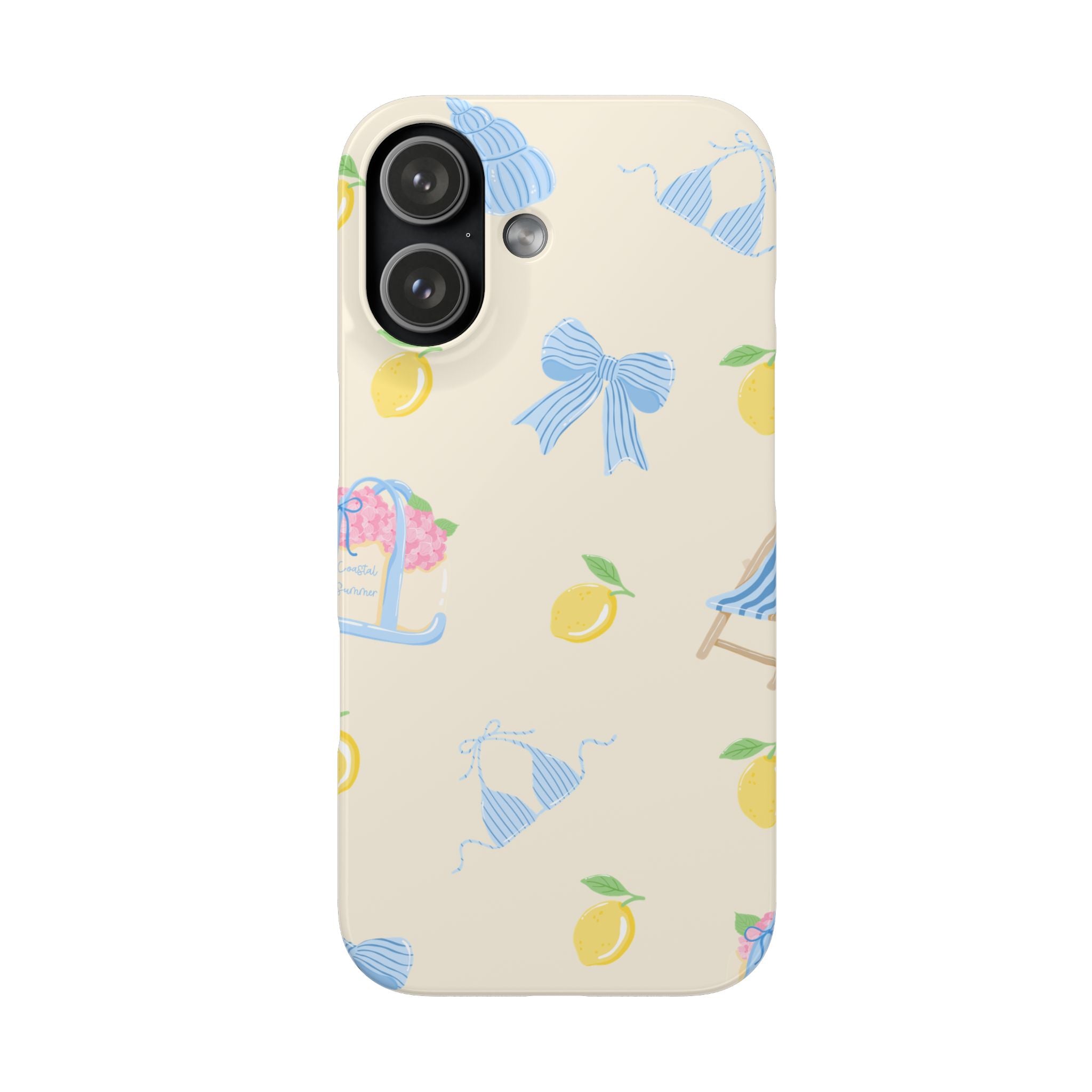 Cute Lemon & Beach Pattern Phone Case — Pastel Summer Snap Case