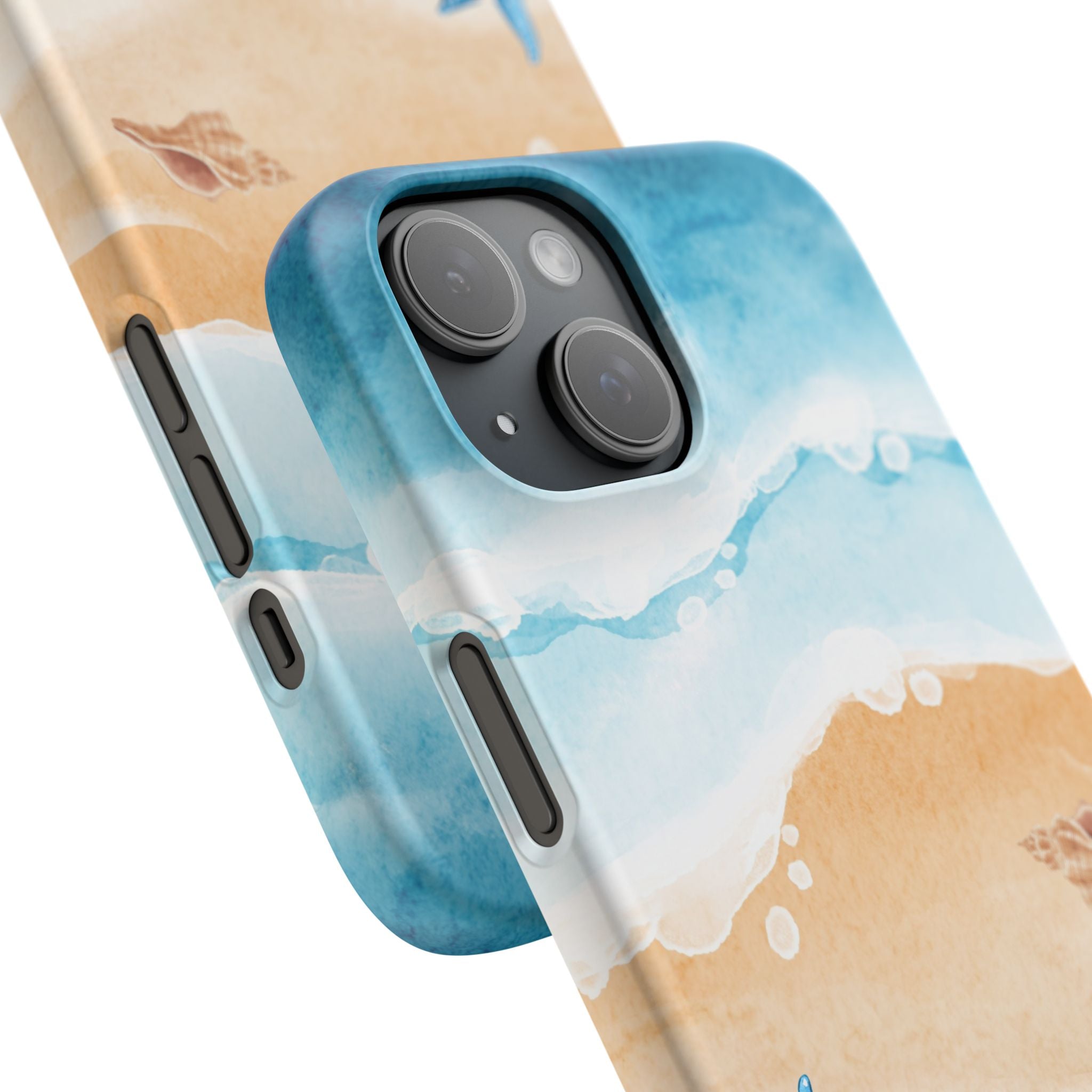 Beach Scene Phone Case — Watercolor Sand, Seashells & Crabs