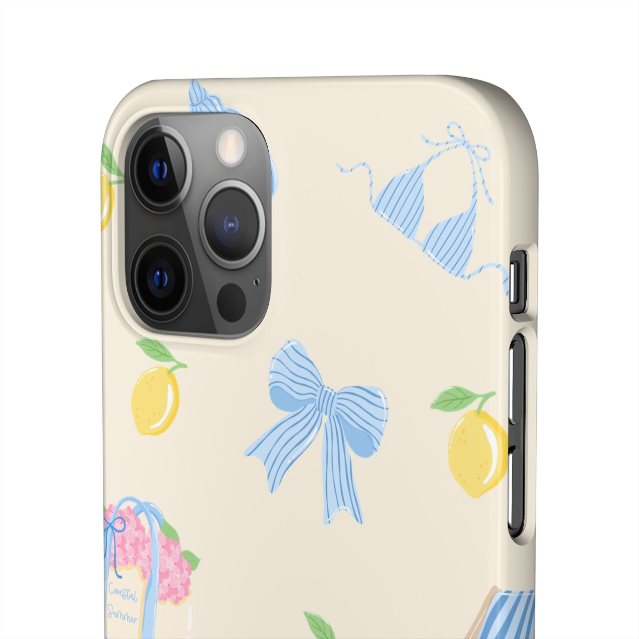 Cute Lemon & Beach Pattern Phone Case — Pastel Summer Snap Case
