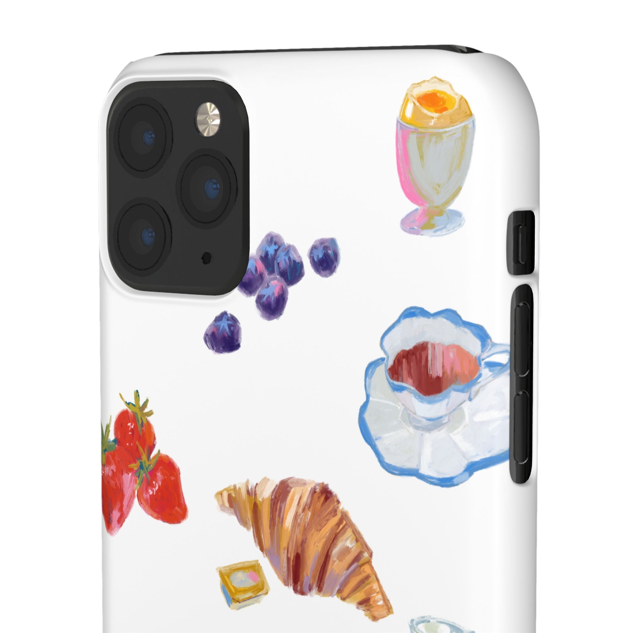 Phone Case — Watercolor Breakfast Pattern (croissant, berries, juice)