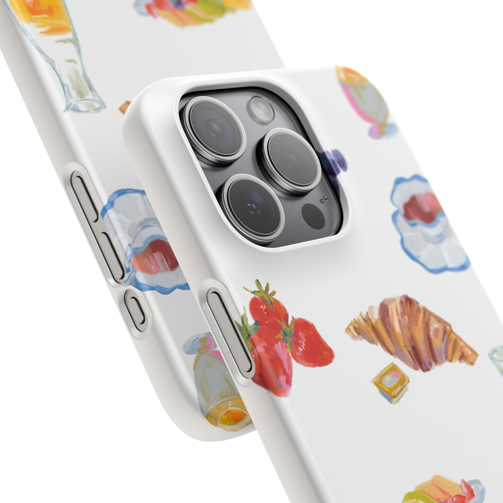 Phone Case — Watercolor Breakfast Pattern (croissant, berries, juice)