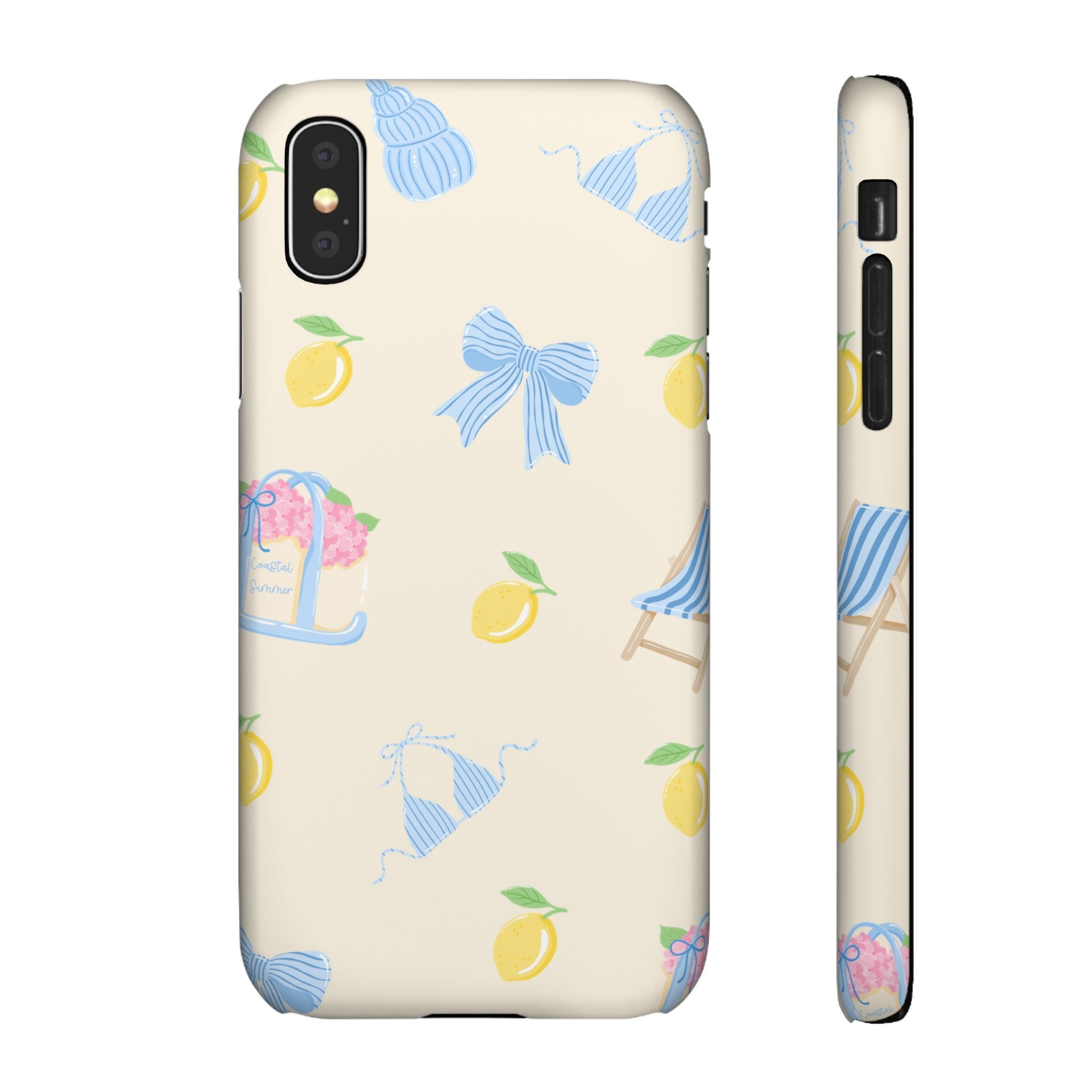 Cute Lemon & Beach Pattern Phone Case — Pastel Summer Snap Case