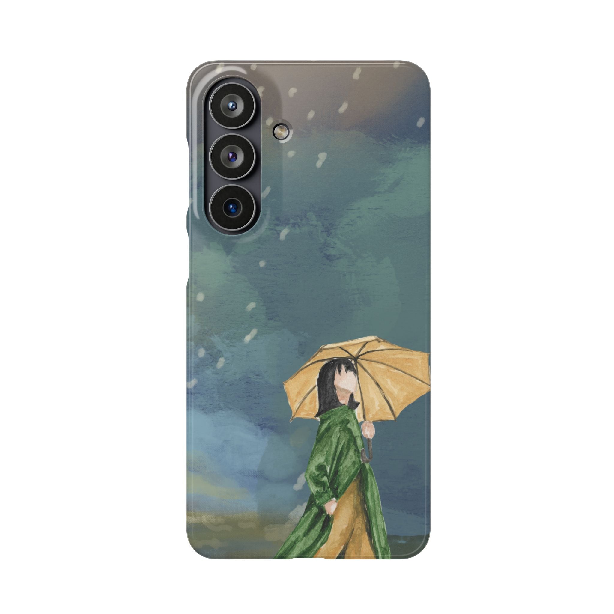 Artistic Rainfall Phone Case – Woman with Umbrella Design