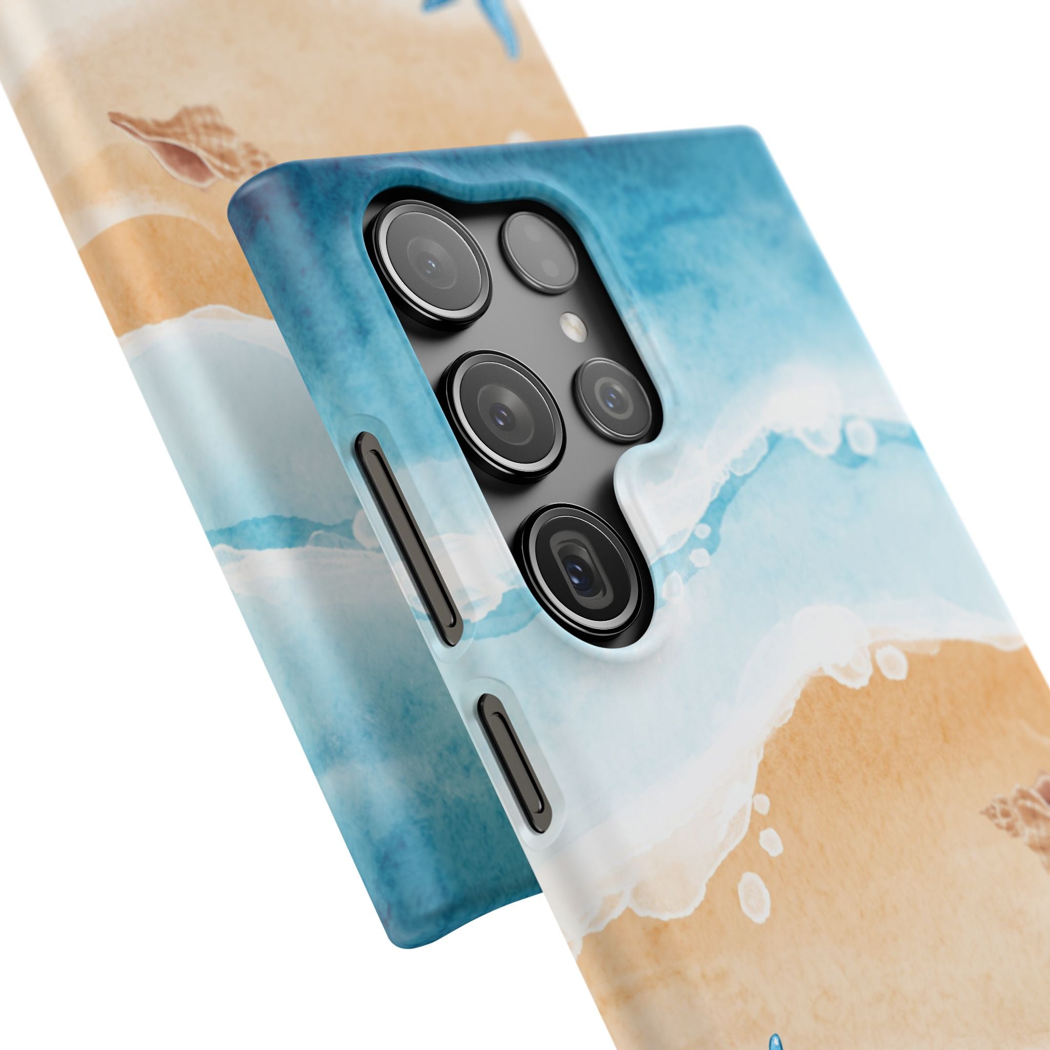 Beach Scene Phone Case — Watercolor Sand, Seashells & Crabs