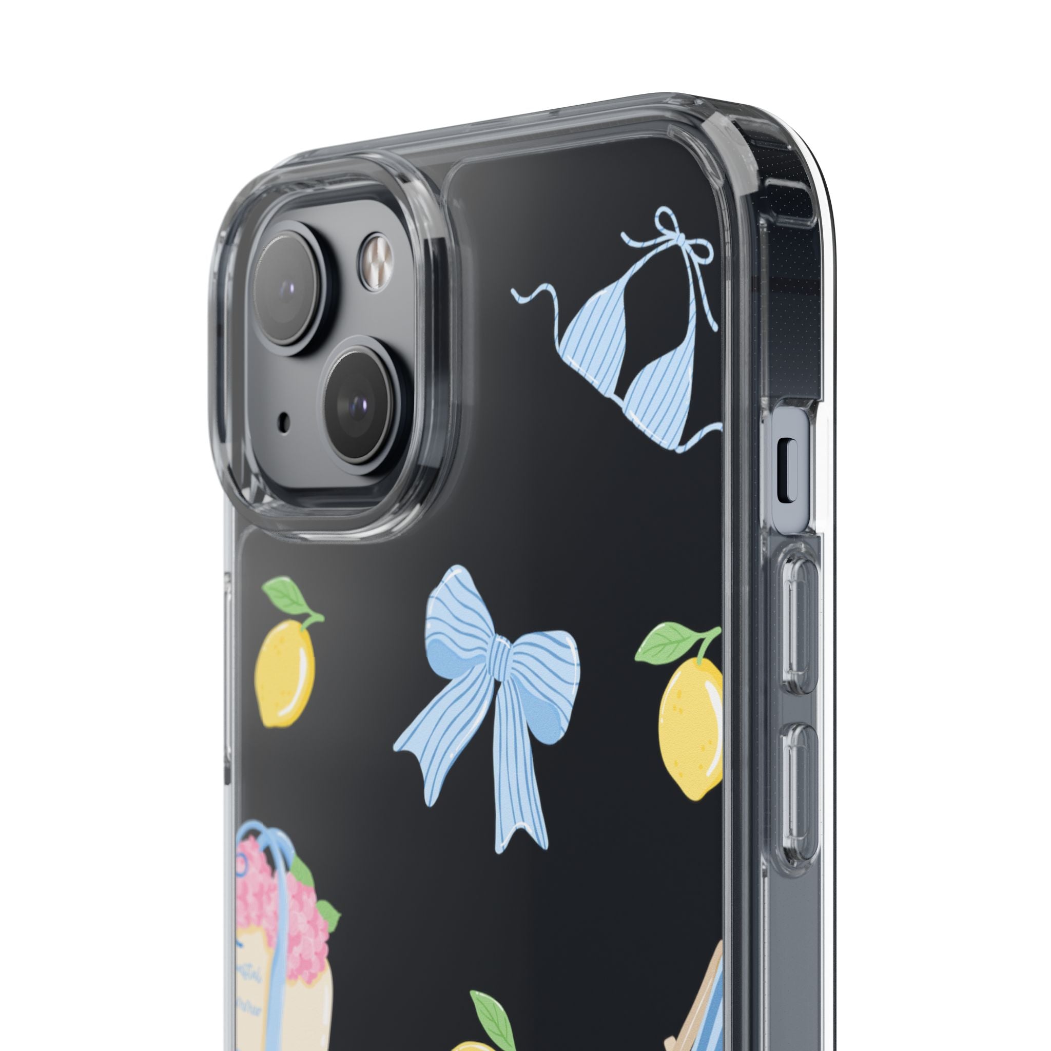 Clear Phone Case — Summer Lemon & Bow Pattern (bikini, beach chair, cake)