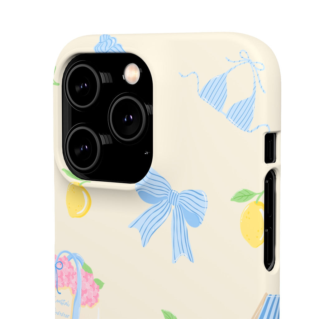 Cute Lemon & Beach Pattern Phone Case — Pastel Summer Snap Case
