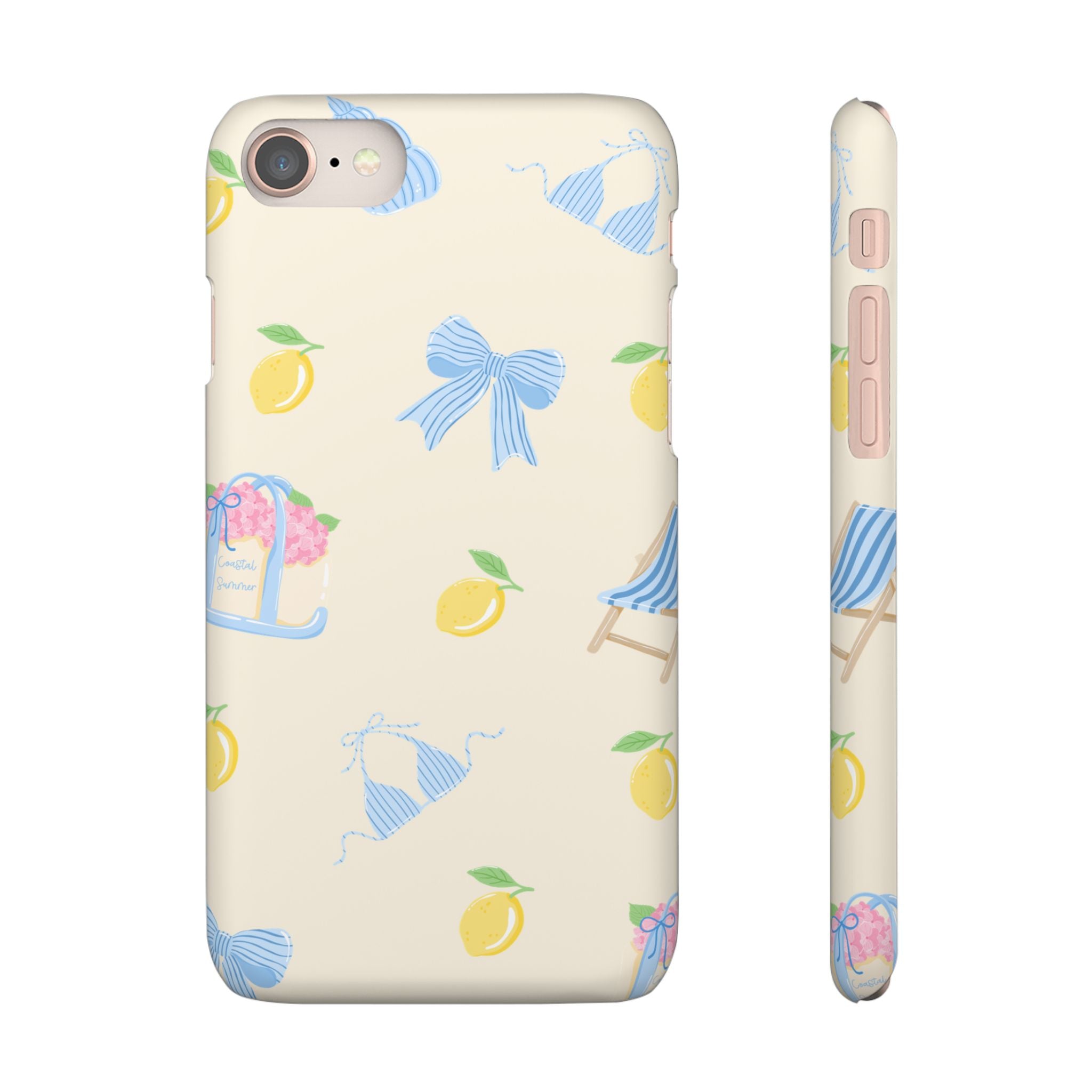 Cute Lemon & Beach Pattern Phone Case — Pastel Summer Snap Case