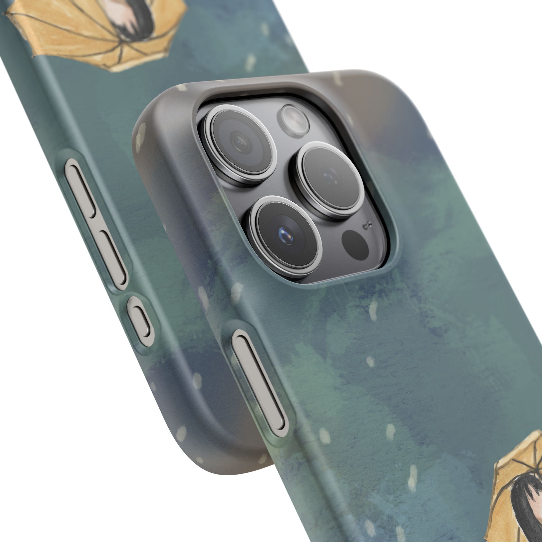 Artistic Rainfall Phone Case – Woman with Umbrella Design