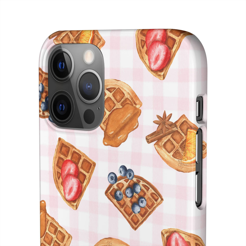 Waffle Picnic Phone Case — Cute Strawberry & Blueberry Waffles on Pink Gingham Snap Case