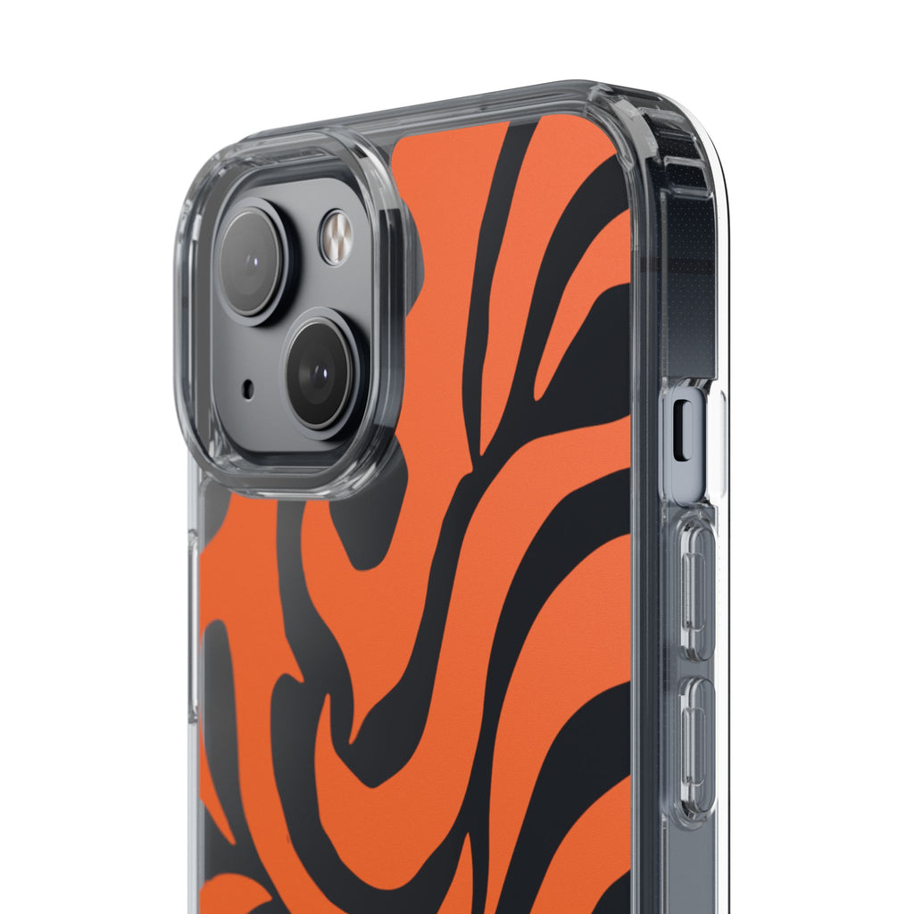 Orange Tiger Stripe Clear Phone Case — Bold Animal Print iPhone Cover