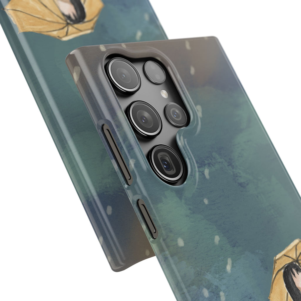 Artistic Rainfall Phone Case – Woman with Umbrella Design