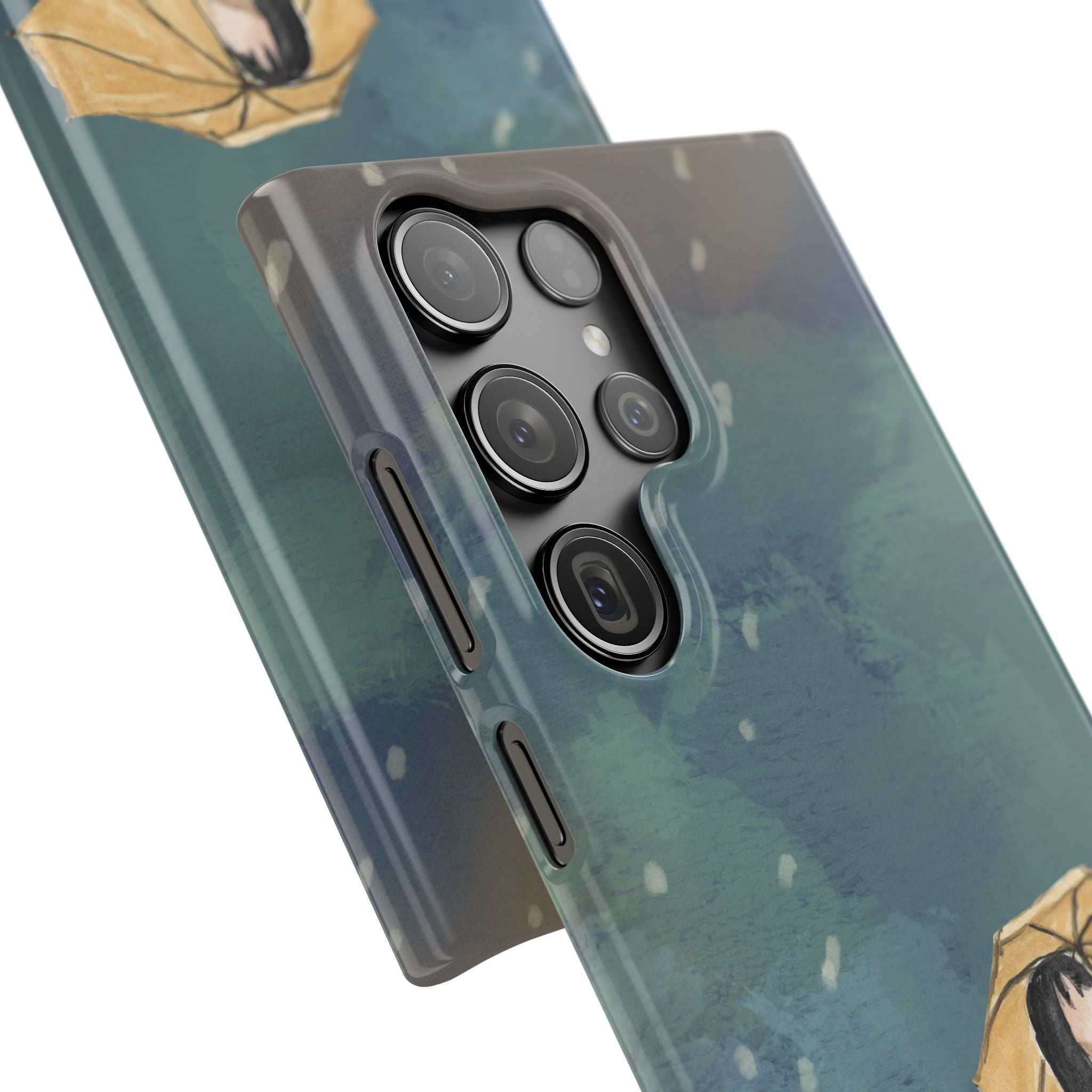 Artistic Rainfall Phone Case – Woman with Umbrella Design