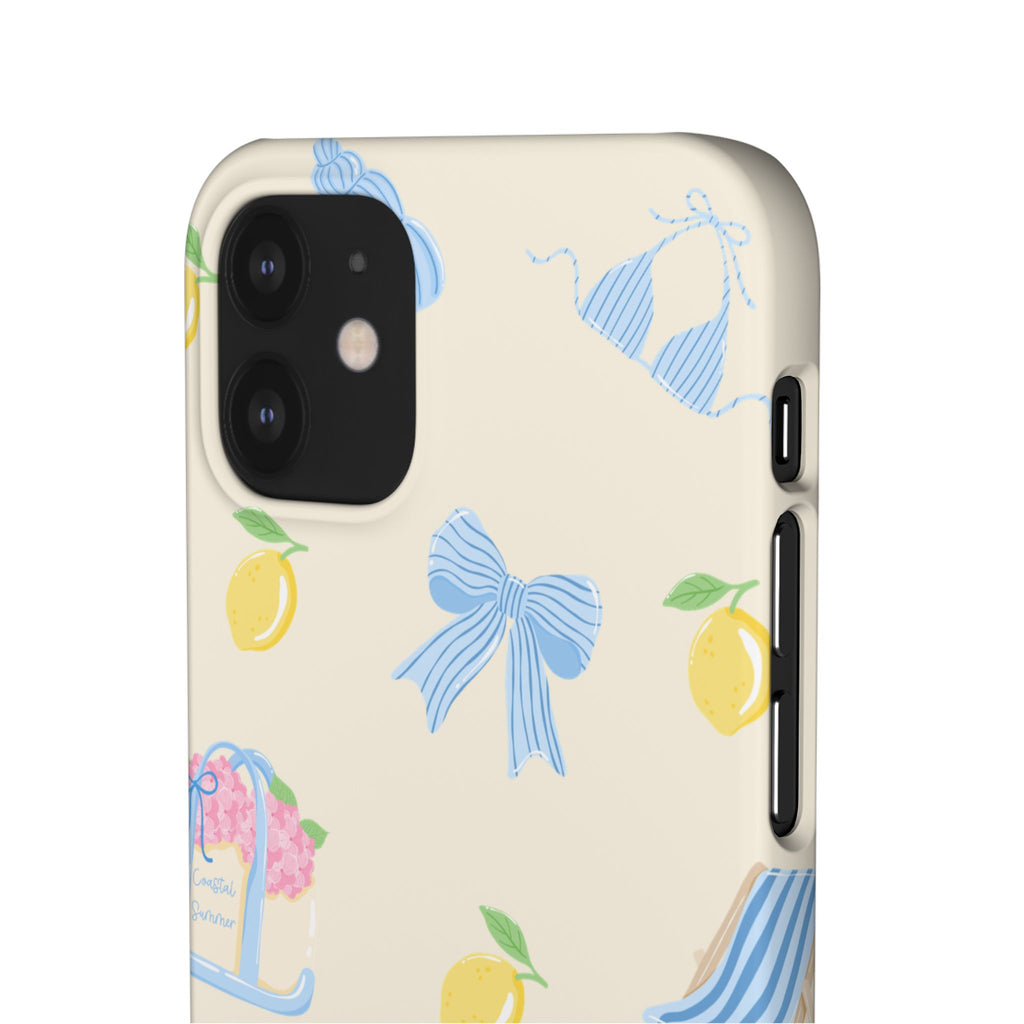 Cute Lemon & Beach Pattern Phone Case — Pastel Summer Snap Case