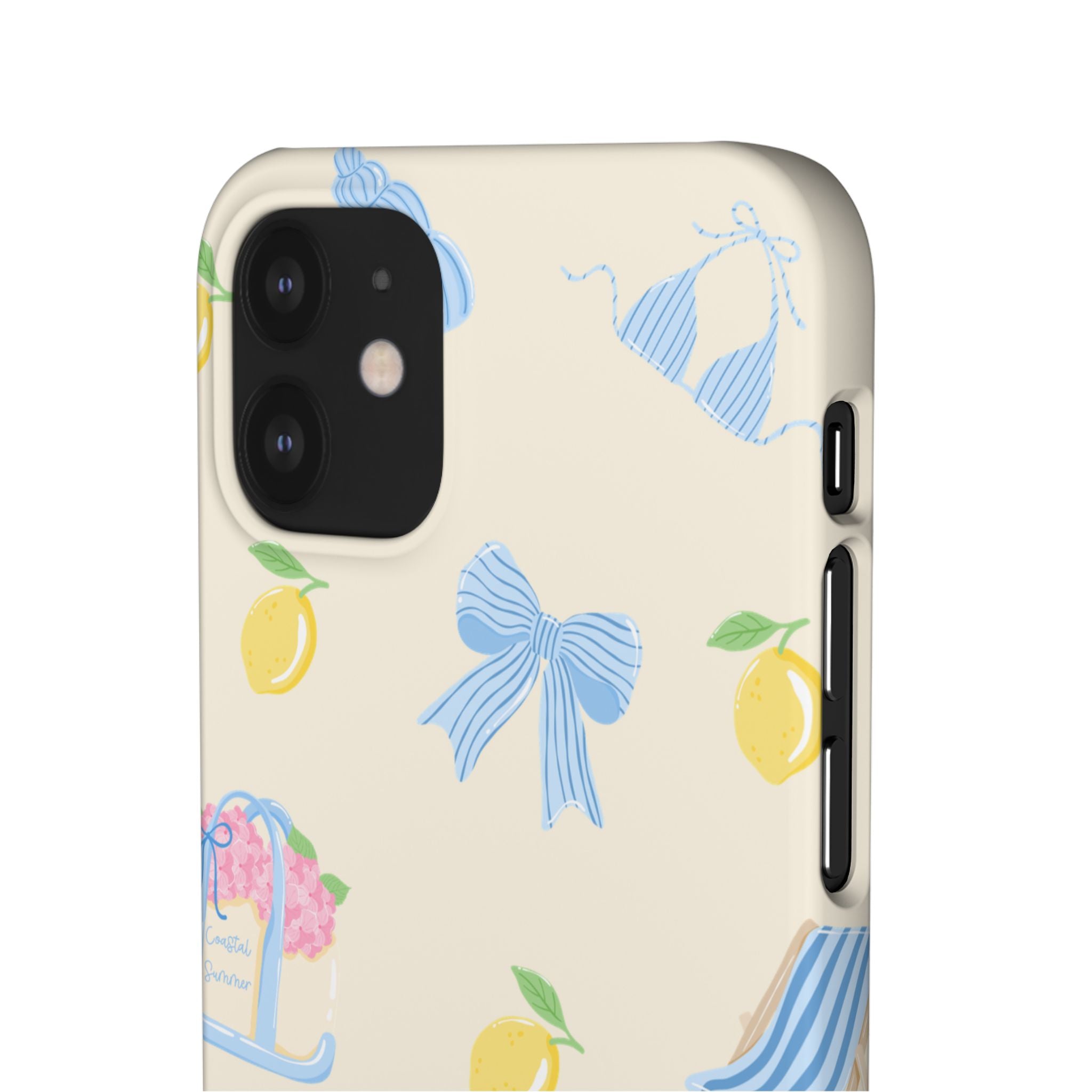 Cute Lemon & Beach Pattern Phone Case — Pastel Summer Snap Case