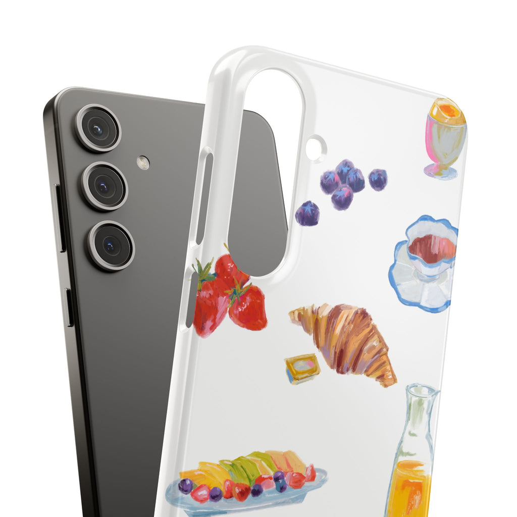 Phone Case — Watercolor Breakfast Pattern (croissant, berries, juice)