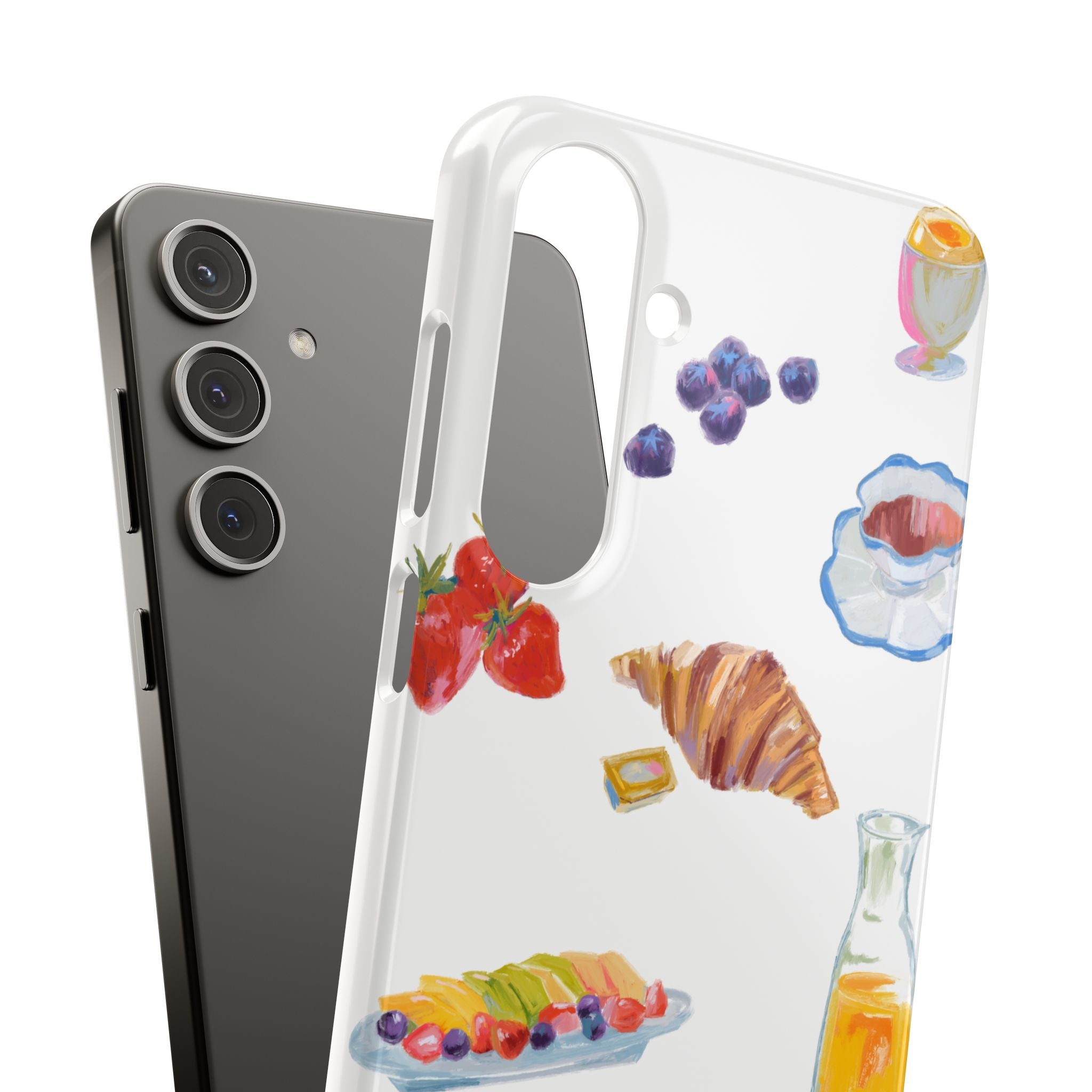 Phone Case — Watercolor Breakfast Pattern (croissant, berries, juice)