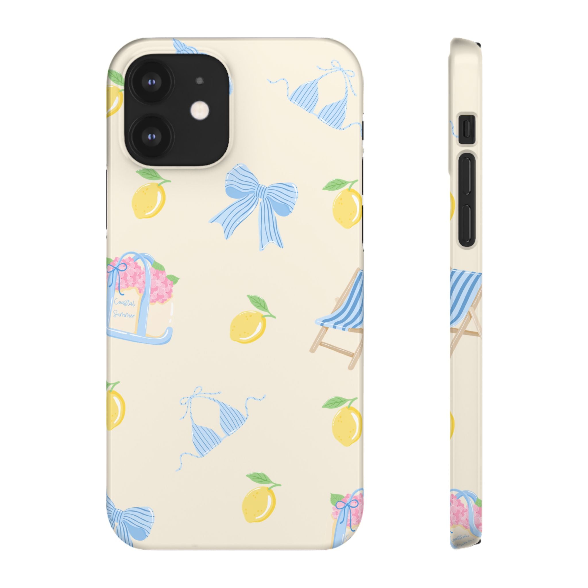 Cute Lemon & Beach Pattern Phone Case — Pastel Summer Snap Case