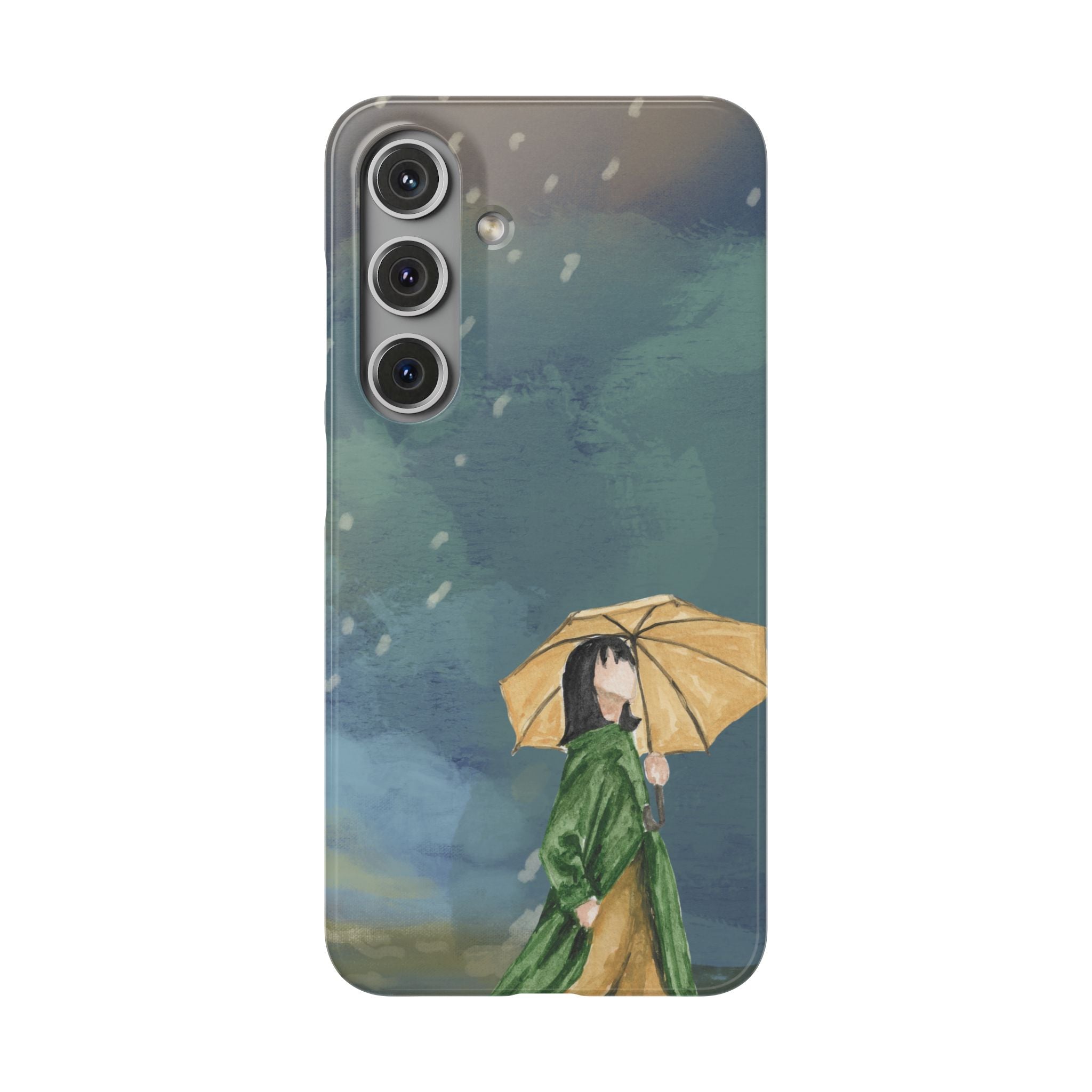 Artistic Rainfall Phone Case – Woman with Umbrella Design