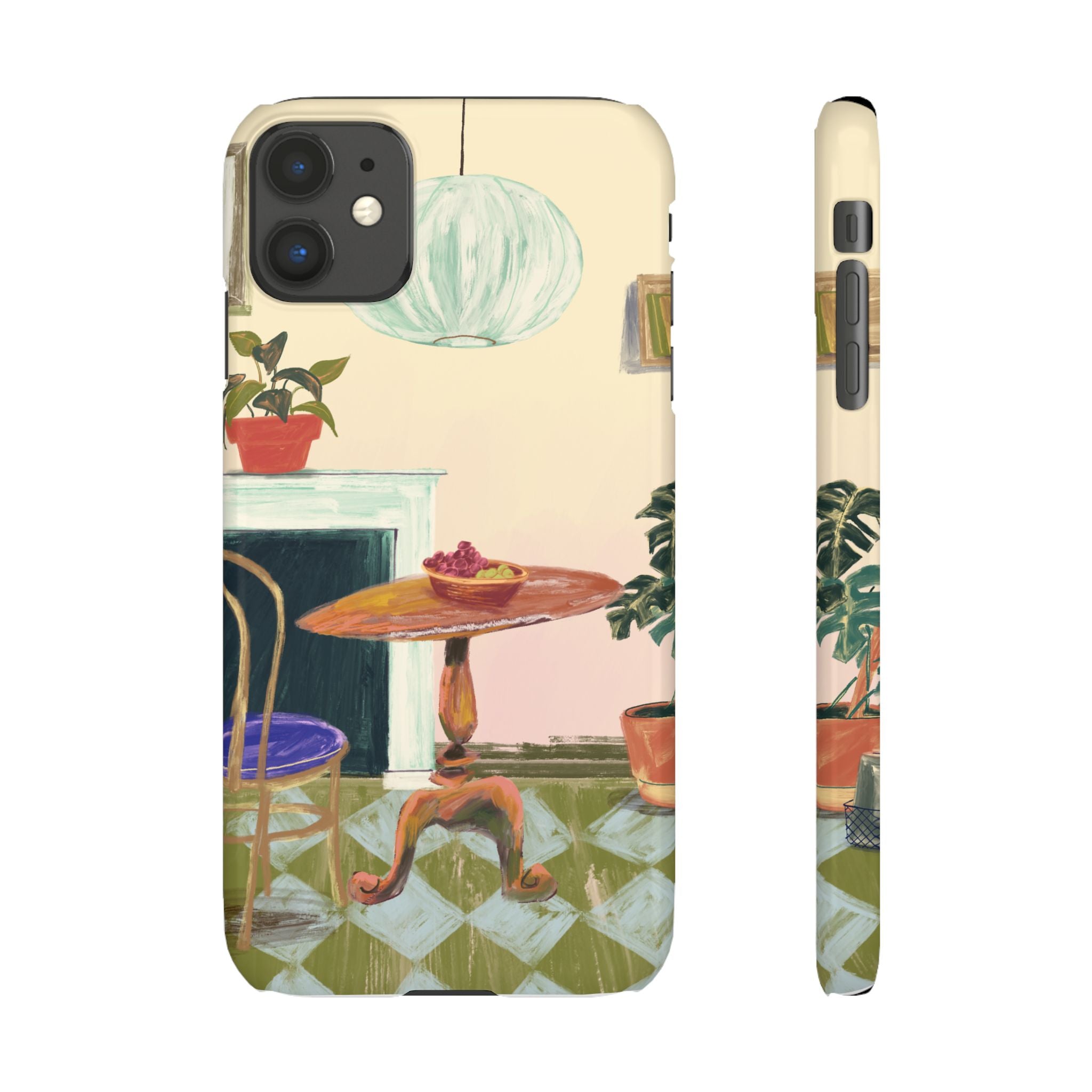 Vintage Bistro Phone Case — Cozy Cafe Interior Illustration Snap Case