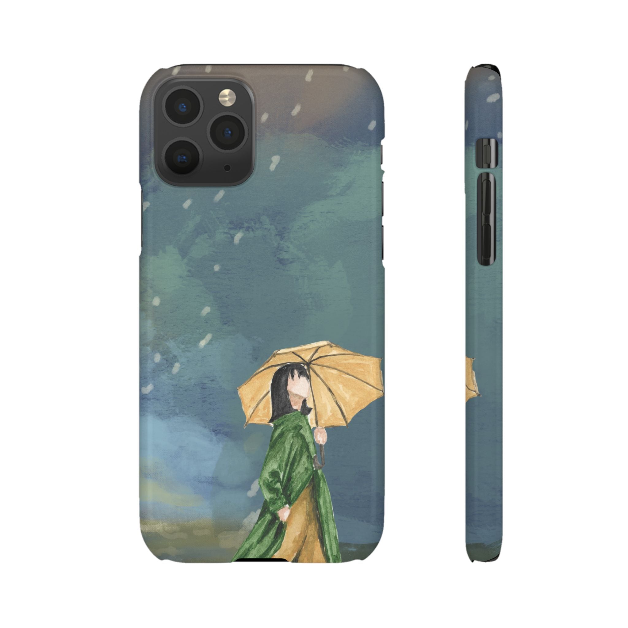 Artistic Rainfall Phone Case – Woman with Umbrella Design