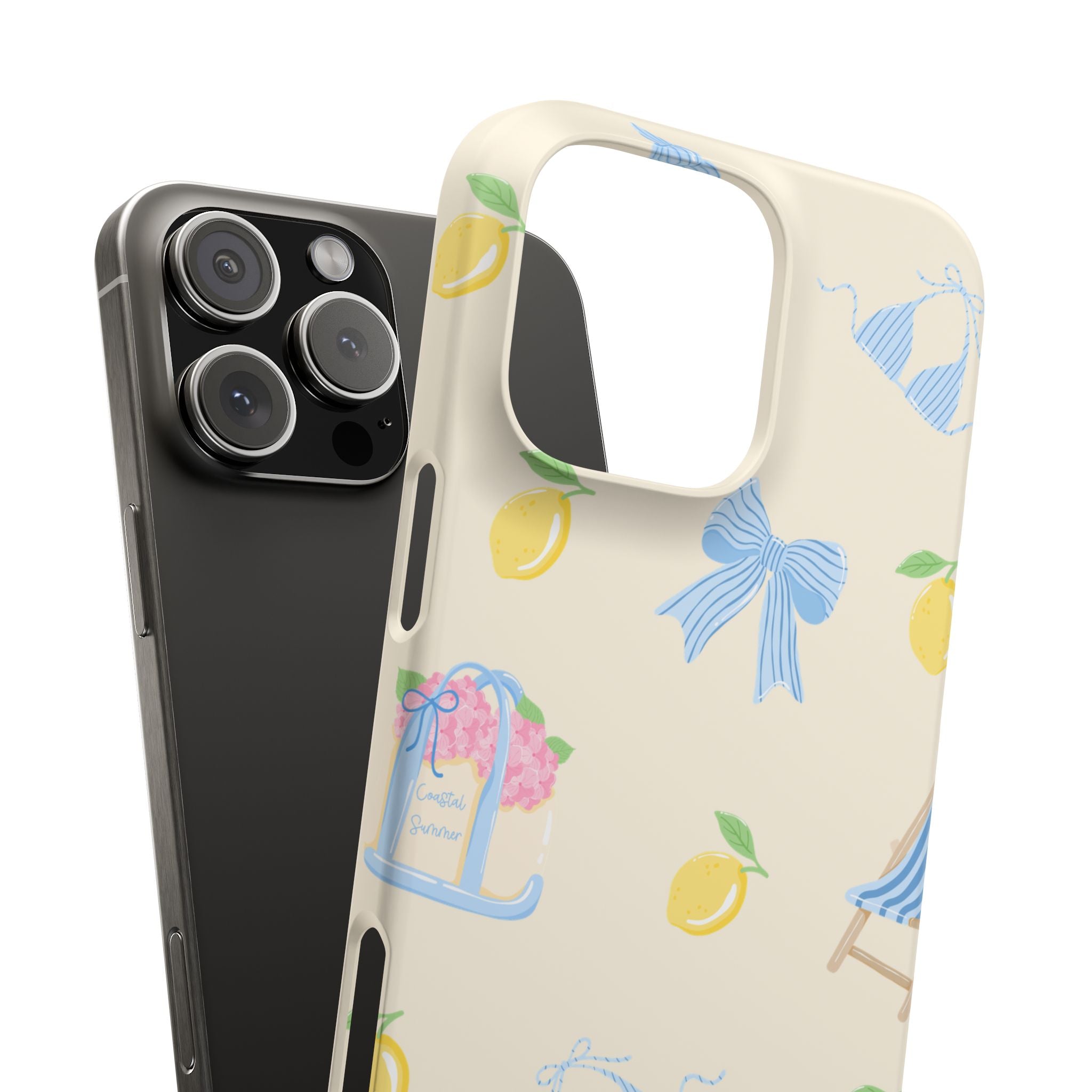 Cute Lemon & Beach Pattern Phone Case — Pastel Summer Snap Case