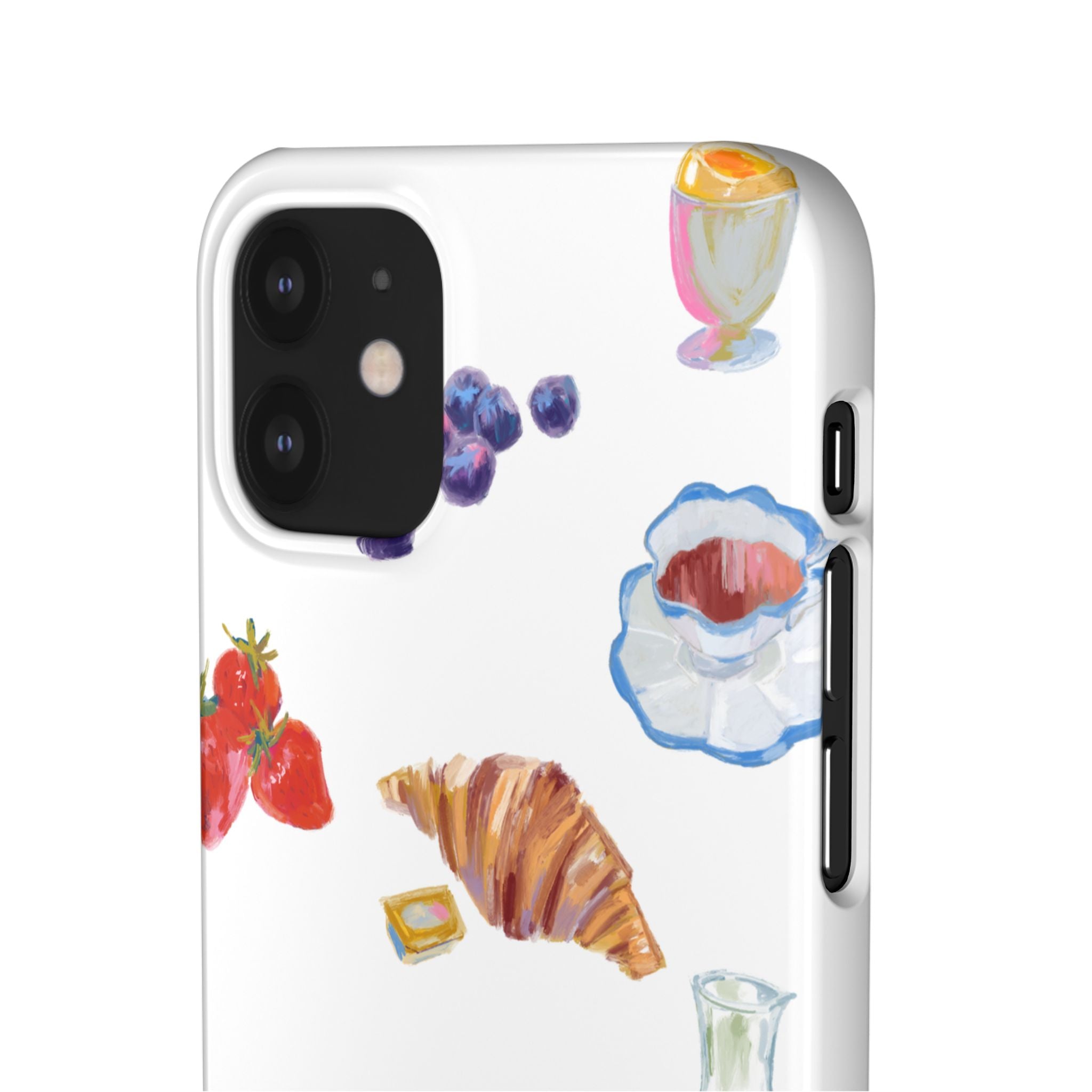 Phone Case — Watercolor Breakfast Pattern (croissant, berries, juice)