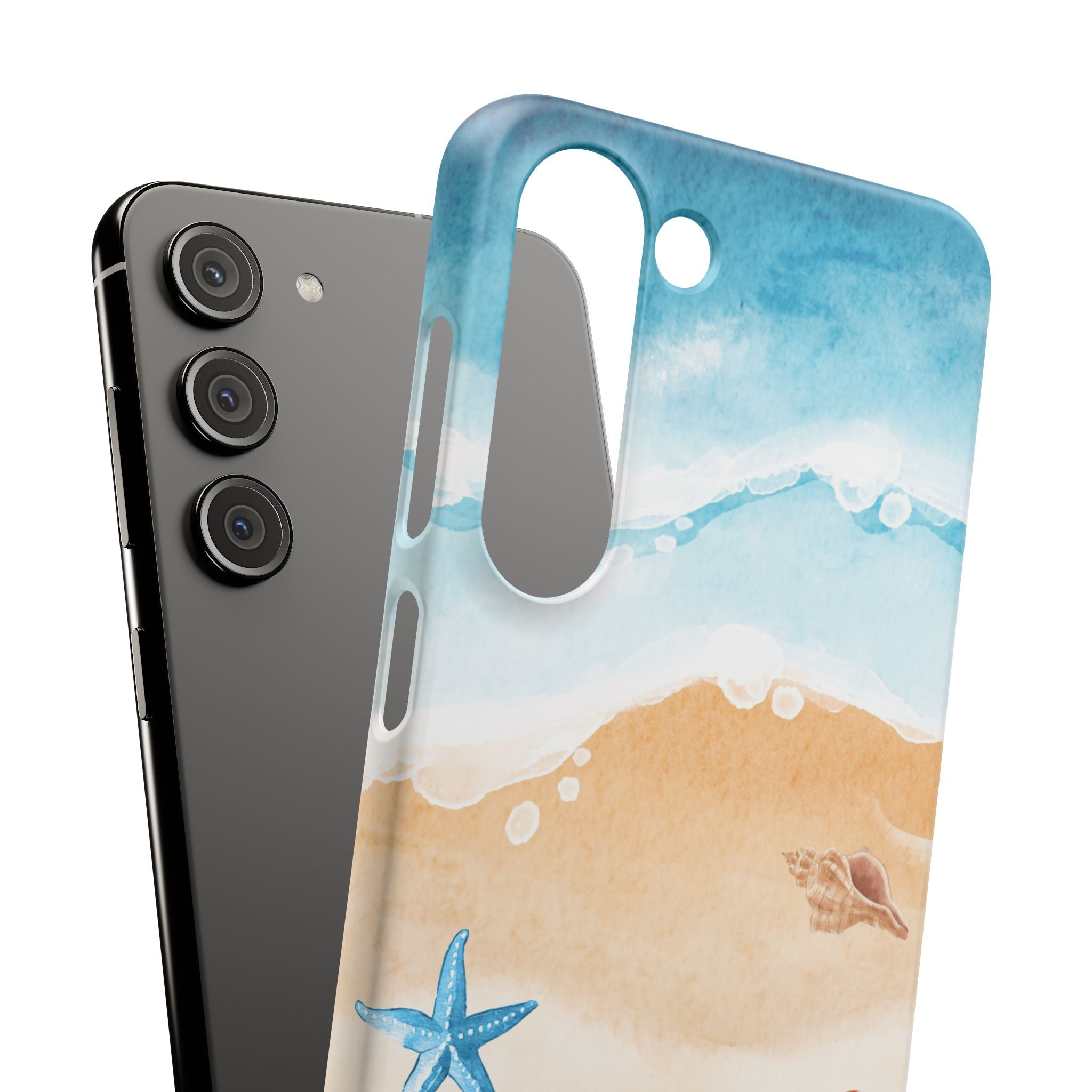 Beach Scene Phone Case — Watercolor Sand, Seashells & Crabs
