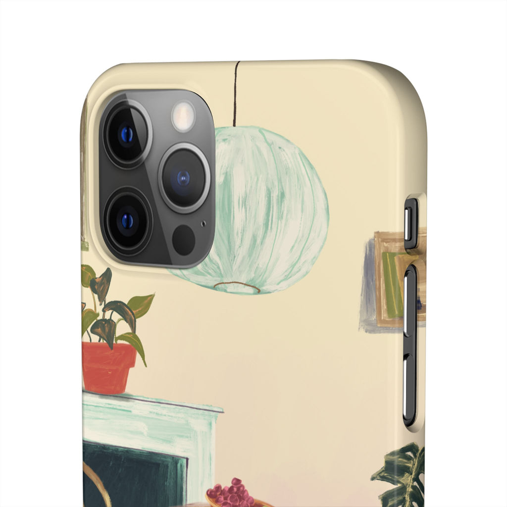Vintage Bistro Phone Case — Cozy Cafe Interior Illustration Snap Case
