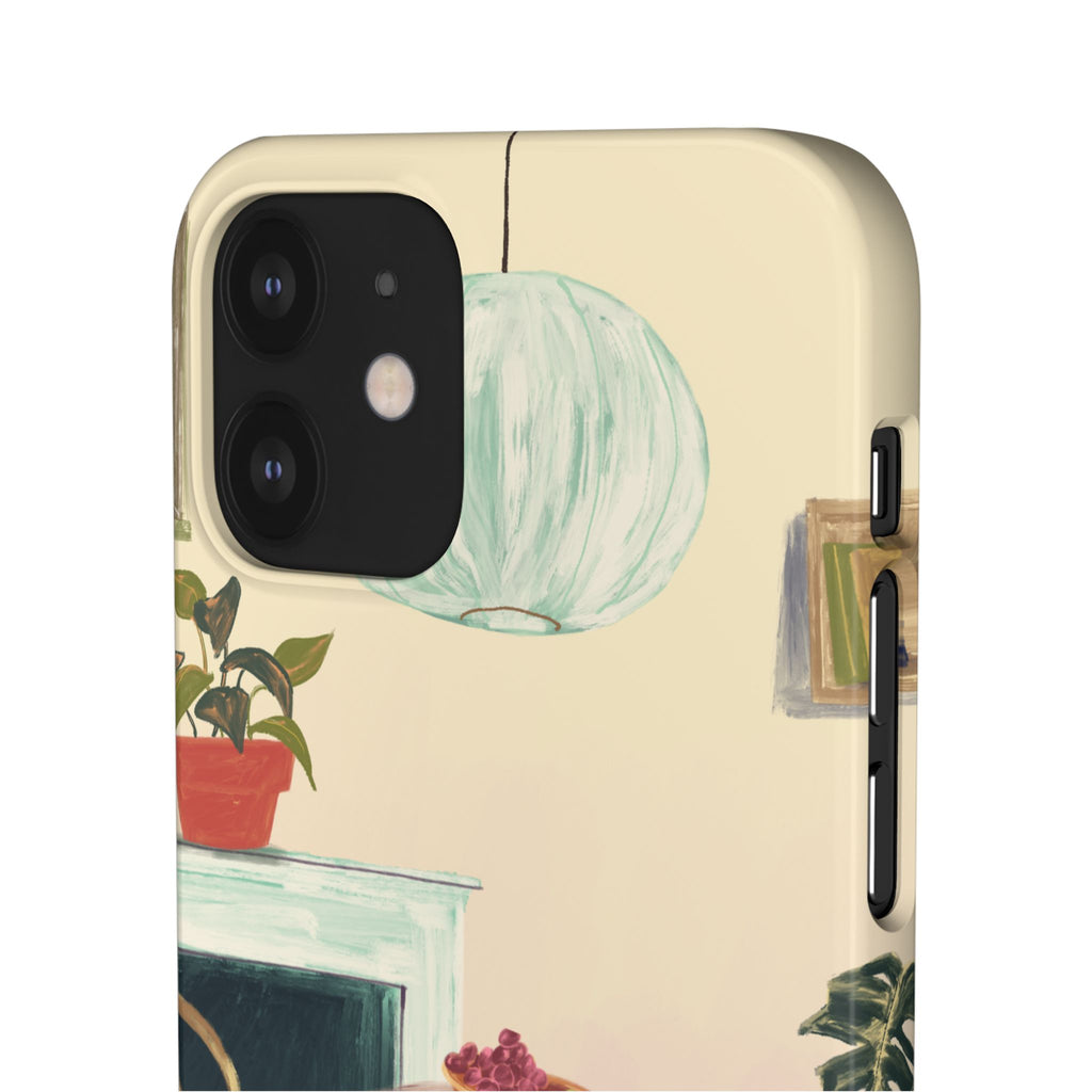 Vintage Bistro Phone Case — Cozy Cafe Interior Illustration Snap Case