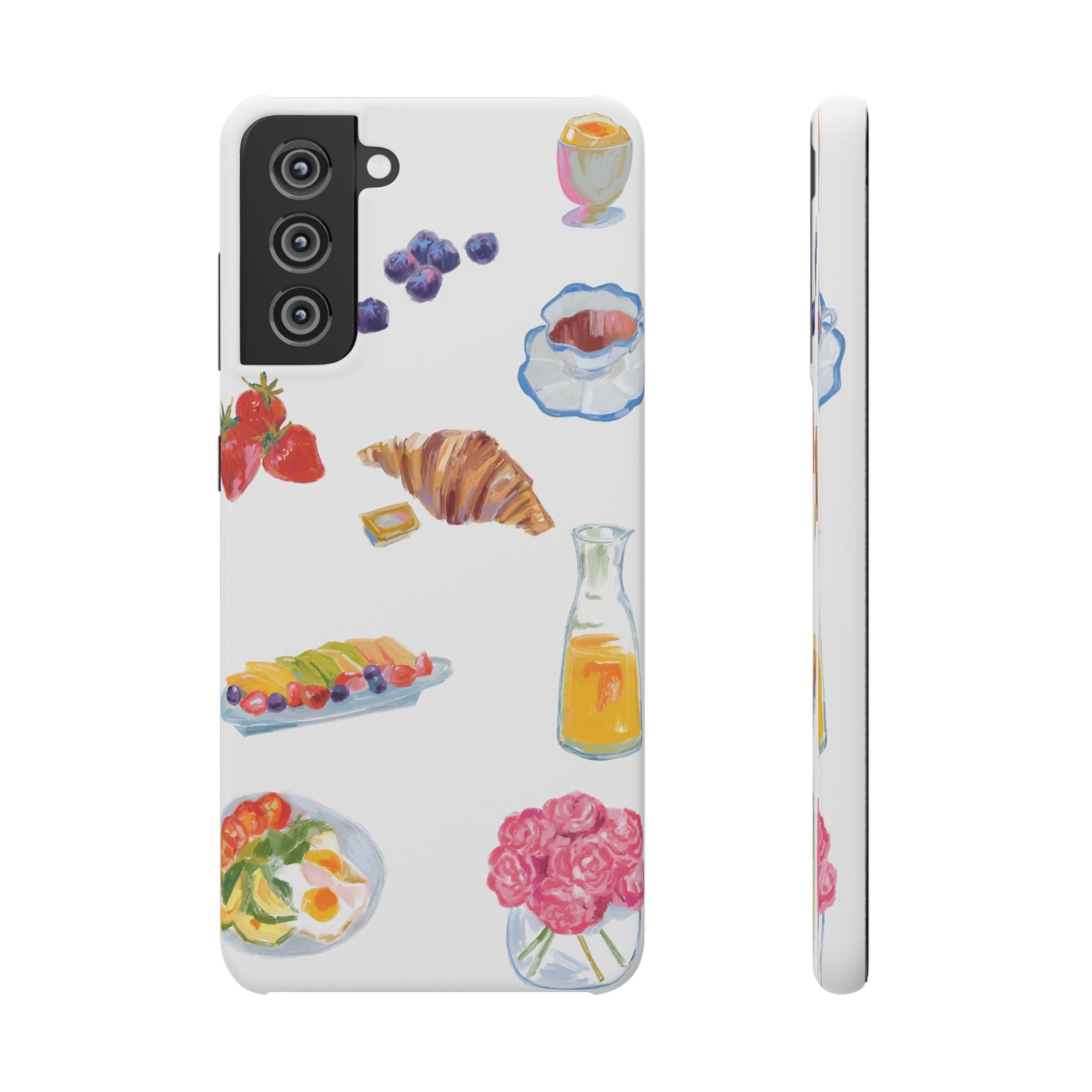 Phone Case — Watercolor Breakfast Pattern (croissant, berries, juice)