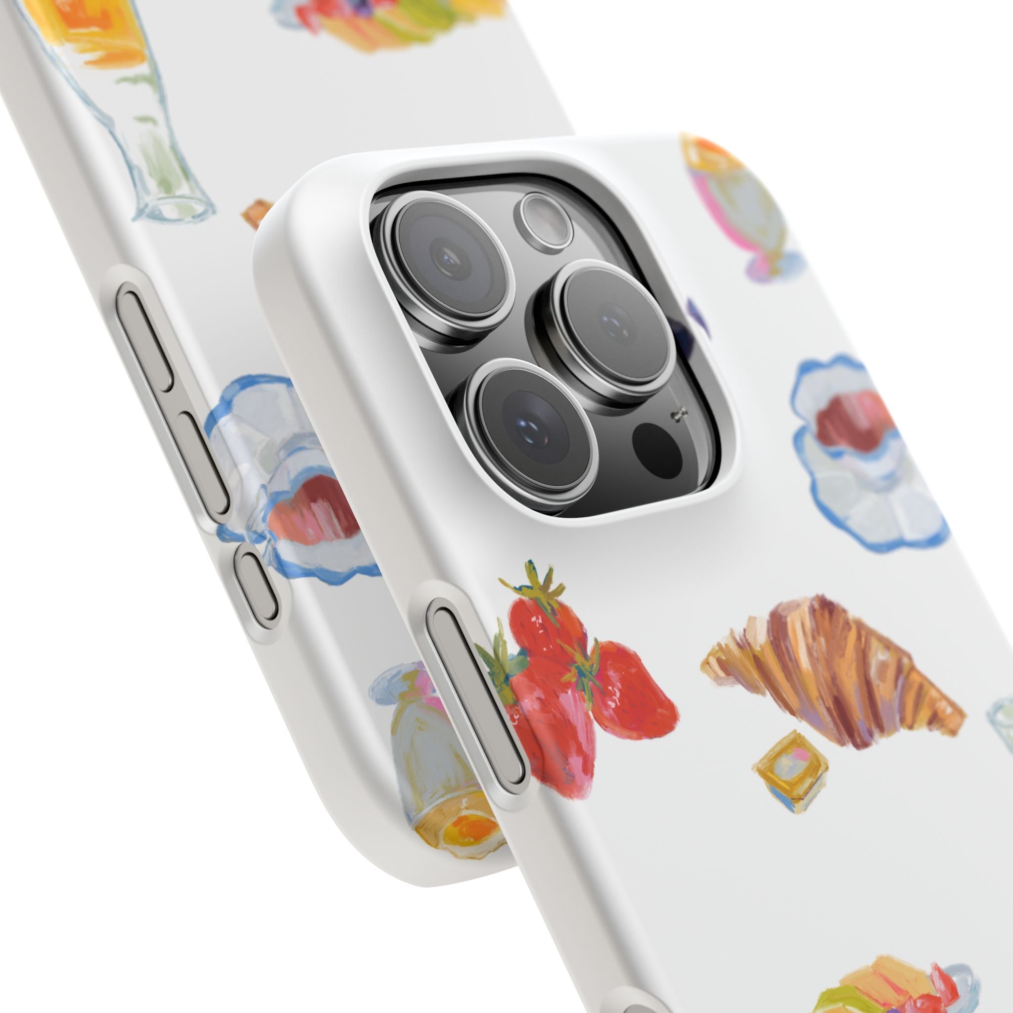 Phone Case — Watercolor Breakfast Pattern (croissant, berries, juice)
