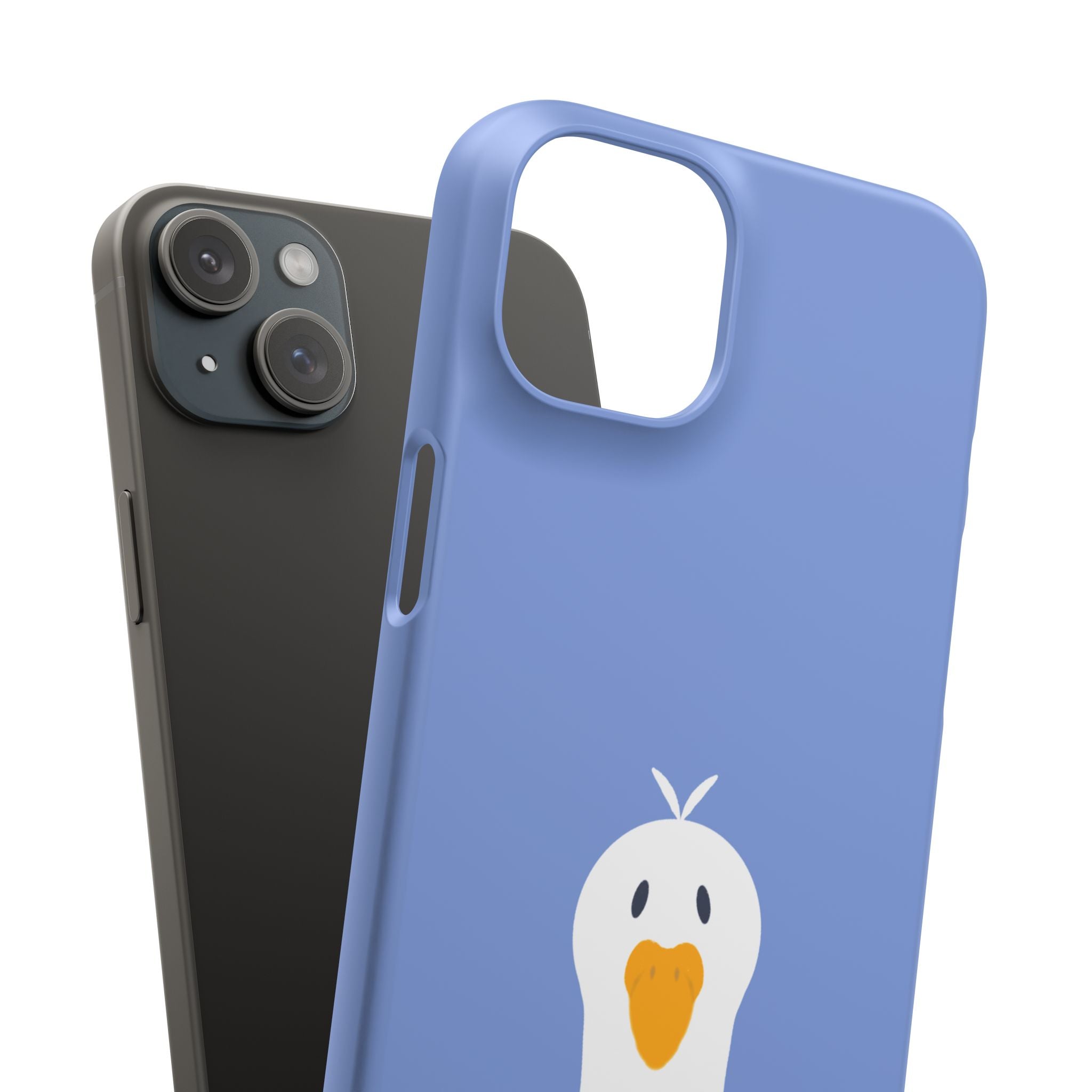 Cute Goose Phone Case – Blue Snap Phone Cover with Whimsical Bird Design