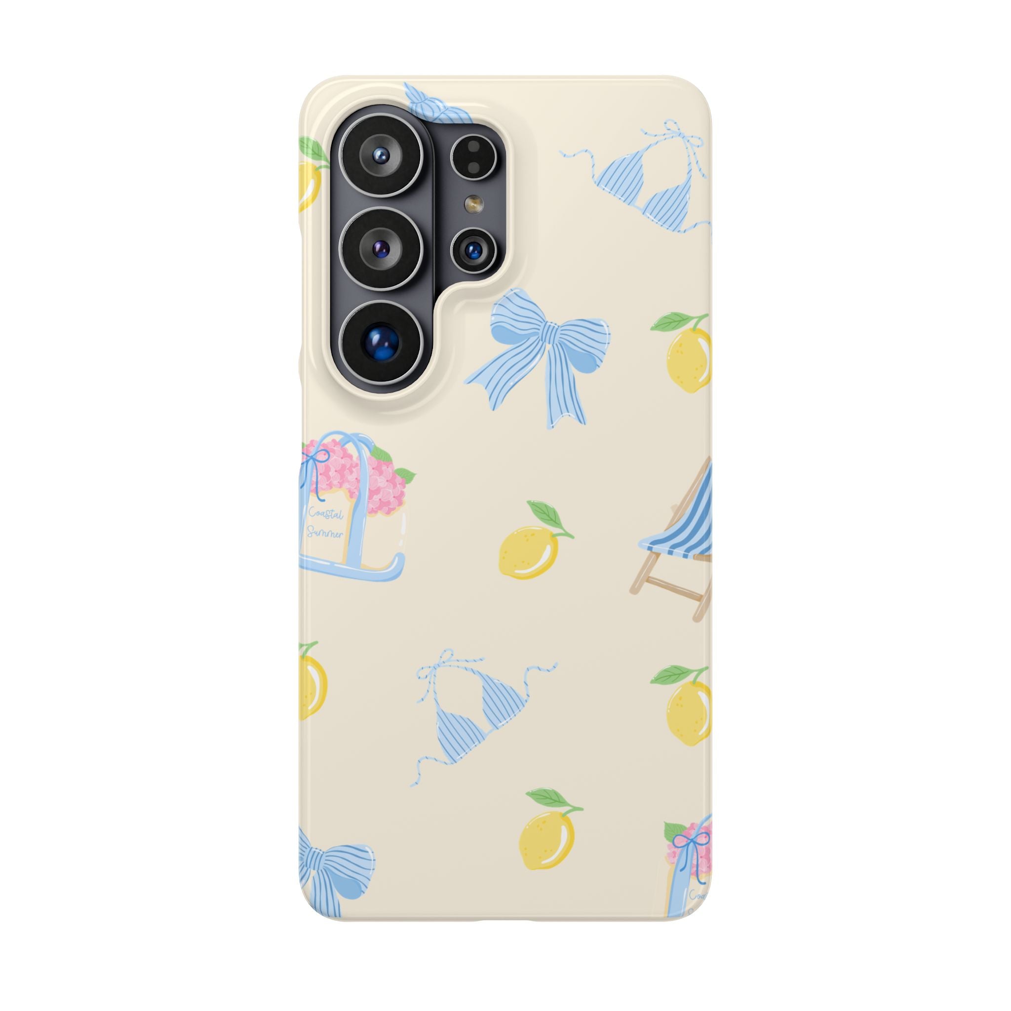 Cute Lemon & Beach Pattern Phone Case — Pastel Summer Snap Case