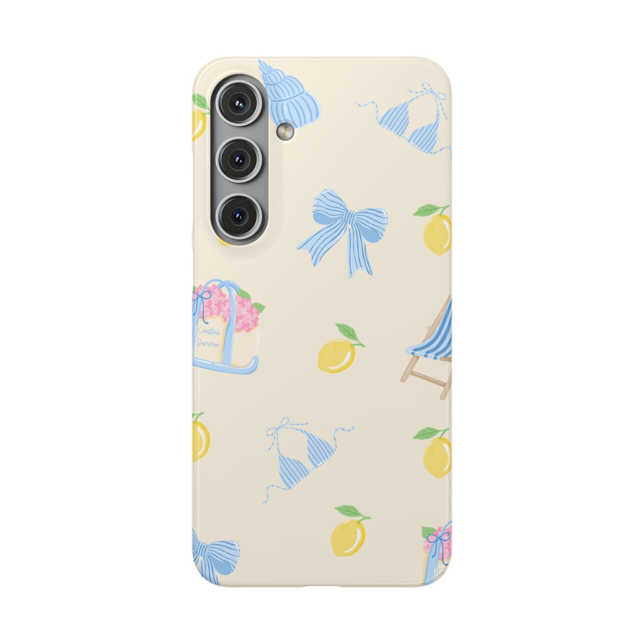 Cute Lemon & Beach Pattern Phone Case — Pastel Summer Snap Case